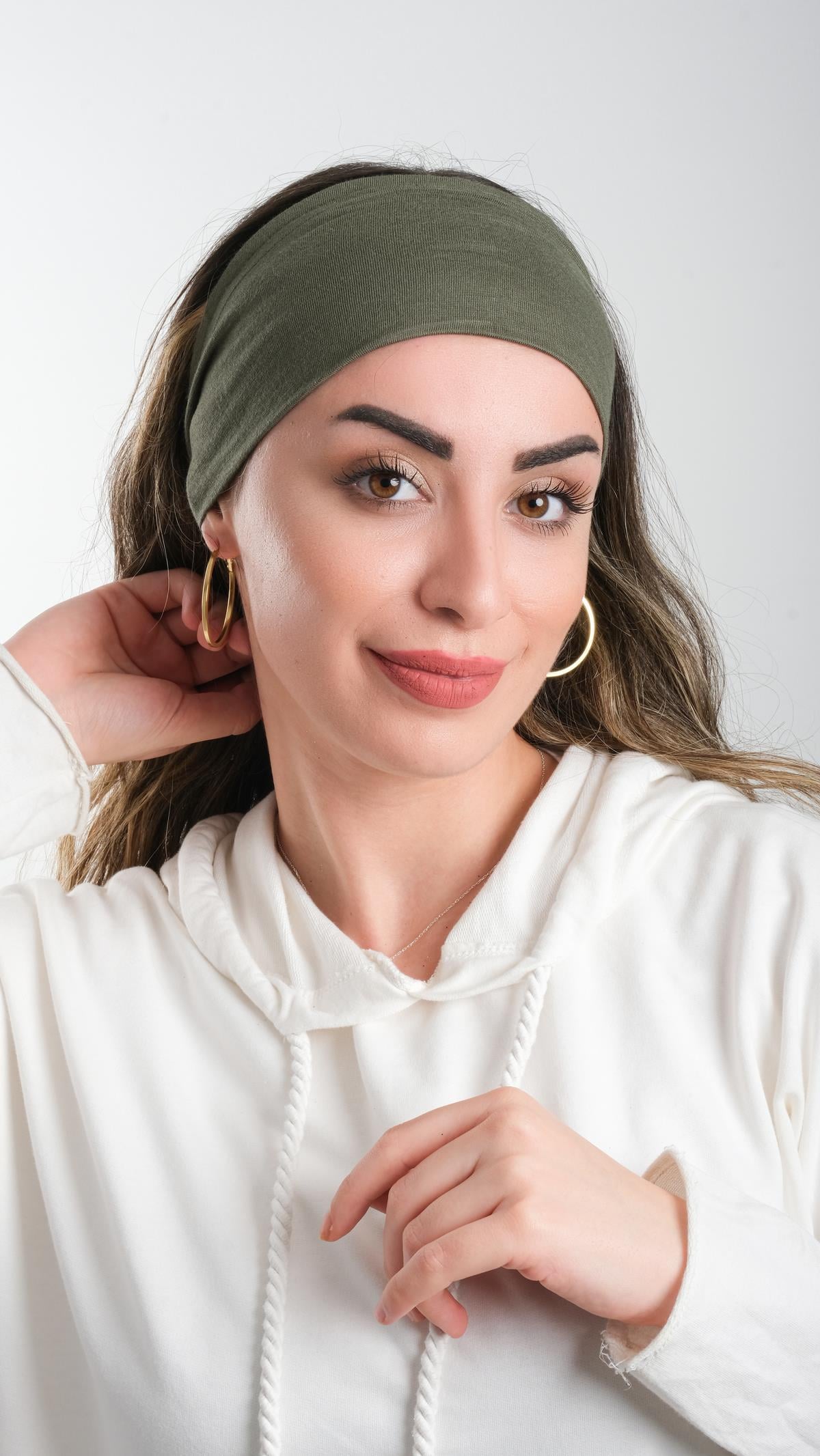 Haki Bandana Saç Bandı Viskon Düz - Hürrem Bone 3012_09