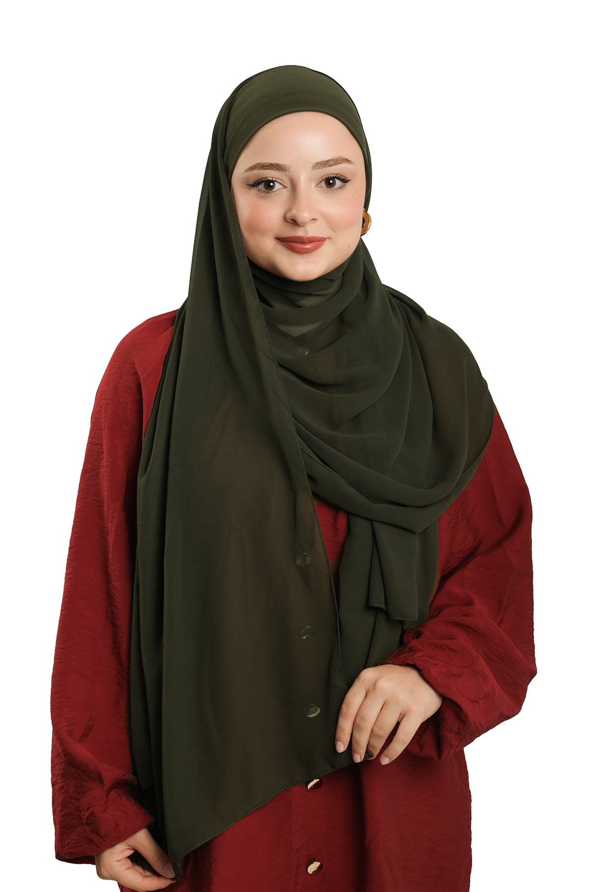 Haki Pratik Hazır Geçmeli Bone Şal Şifon Düz - Hürrem Bone 2506_09