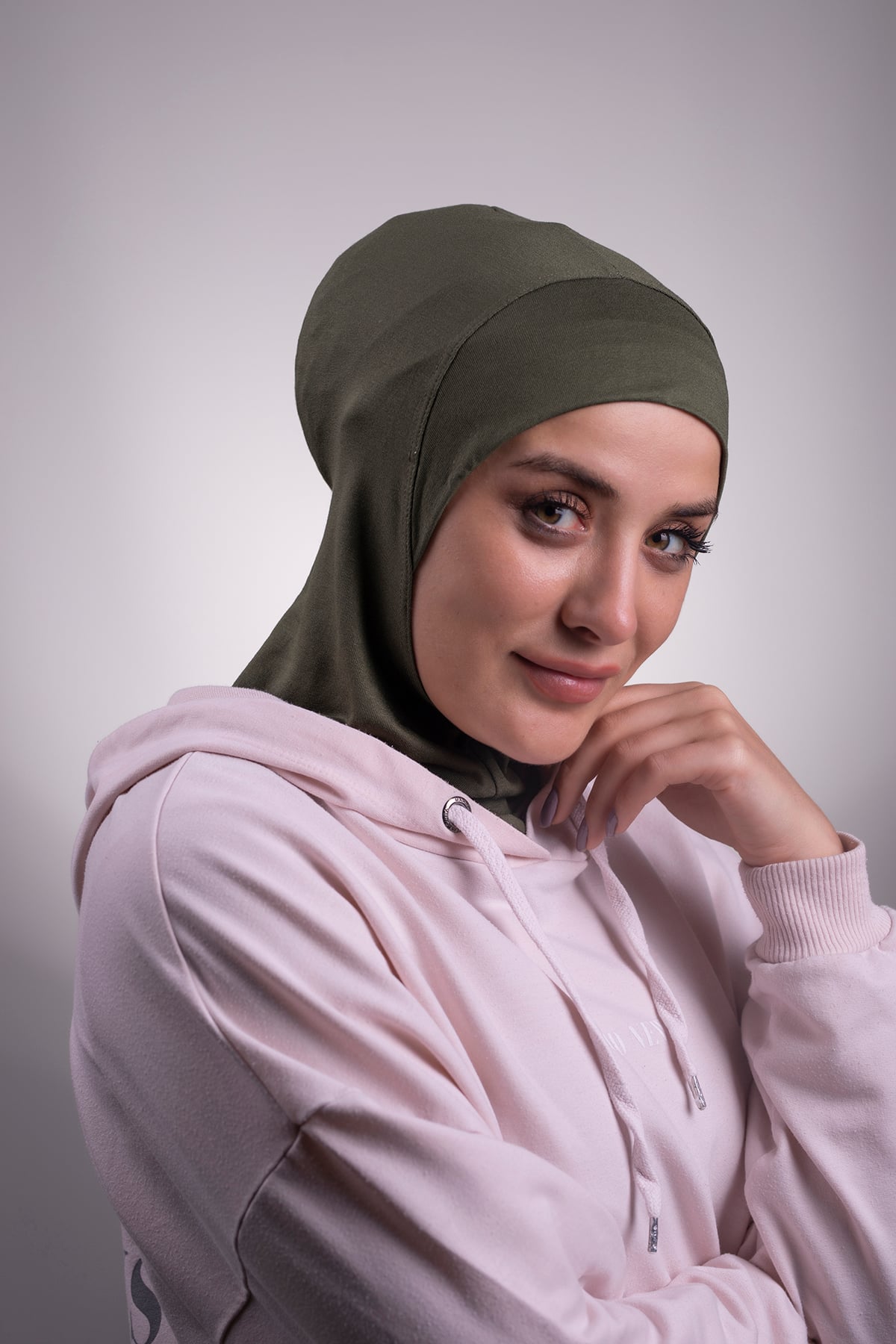 Haki Pratik Hazır Geçmeli Bone Viskon Kumaş Hijab Spor - Hürrem 2106