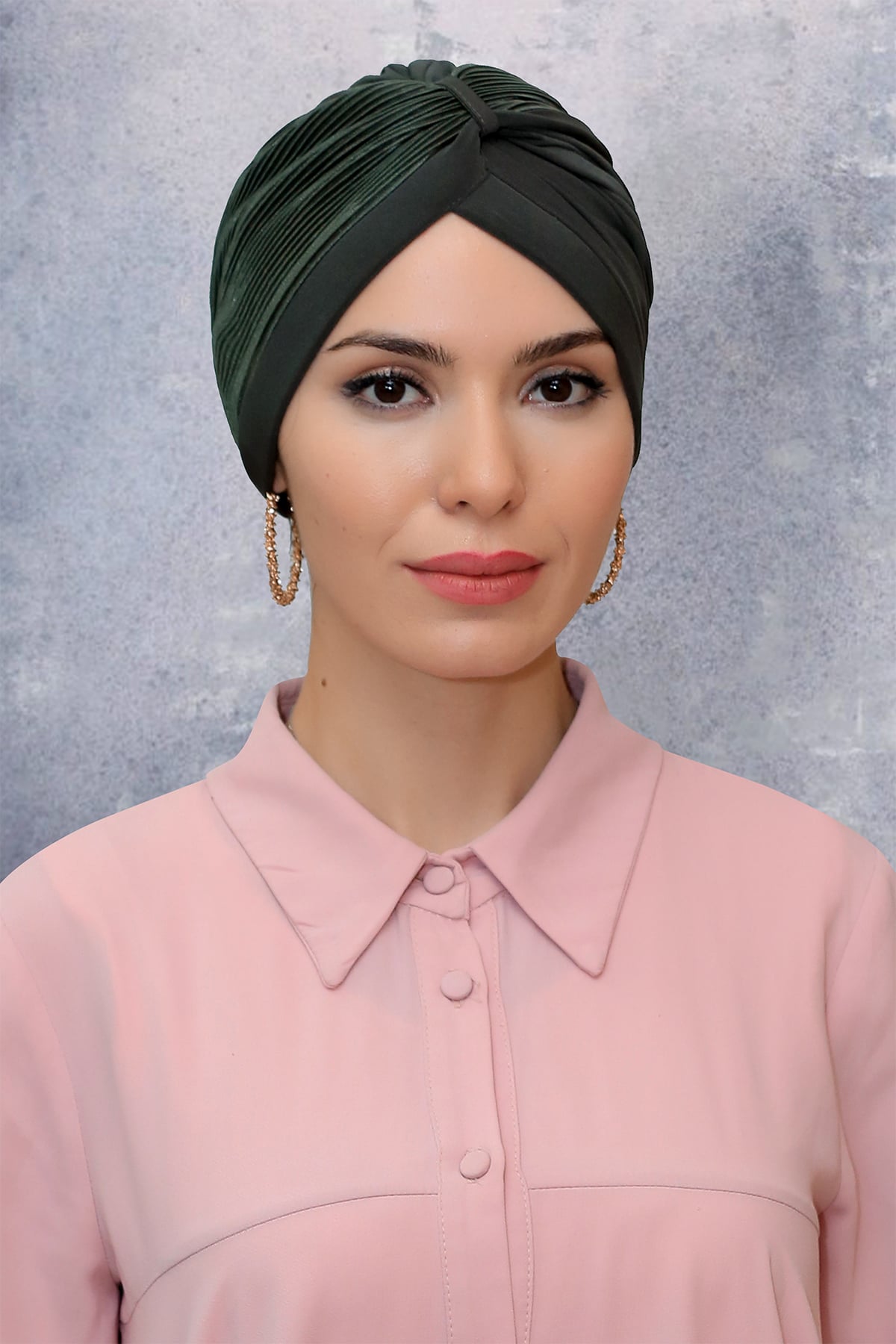 Haki Pratik Hazır Geçmeli Tesettür Bone Fukuro Sandy Kumaş Büzgülü - Hürrem 1831