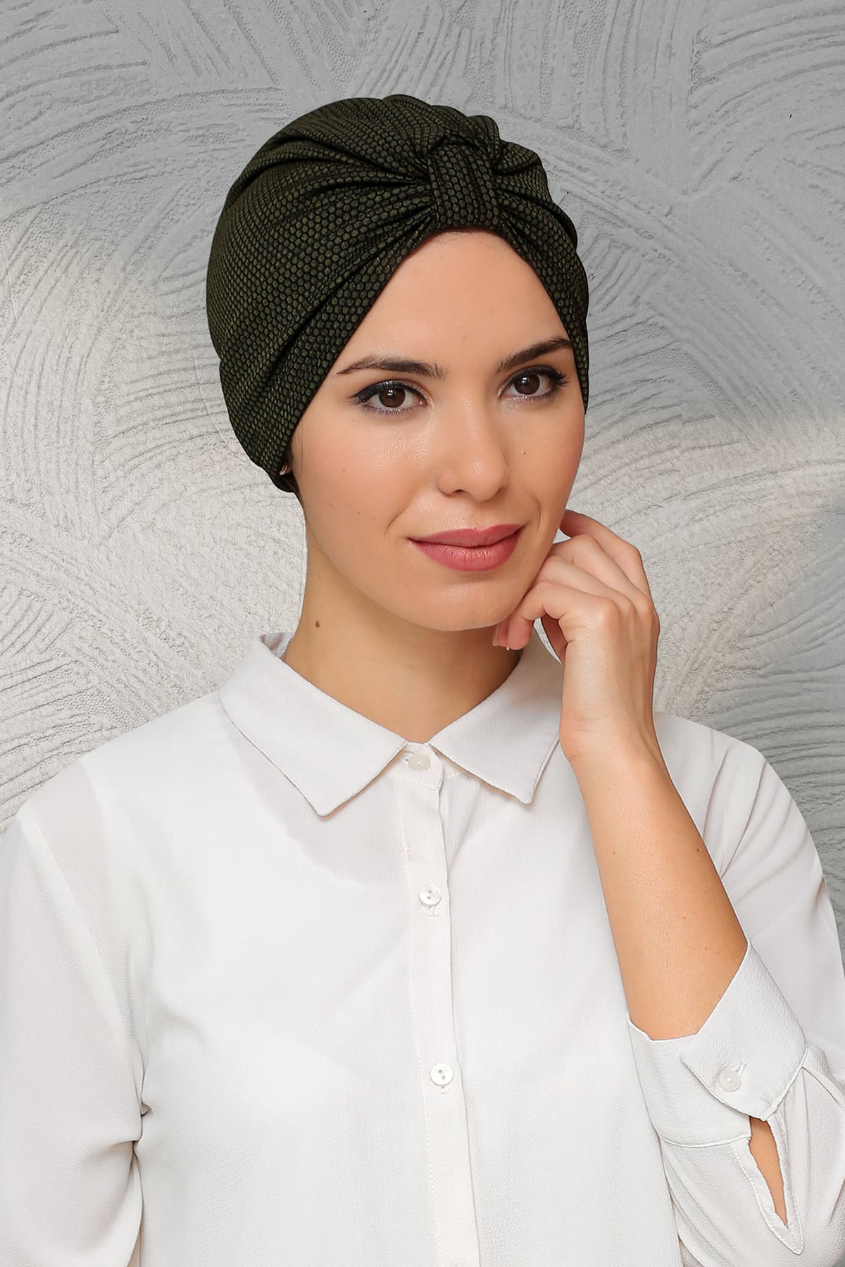 Haki Pratik Hazır Geçmeli Tesettür Bone Petekli Büzgülü - Hürrem 1204
