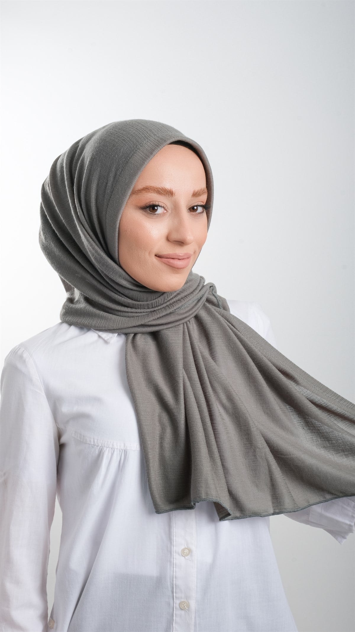 Haki Pratik Hazır Geçmeli Tesettür Şal Örme Kumaş Sade - Hürrem Bone 2118_09