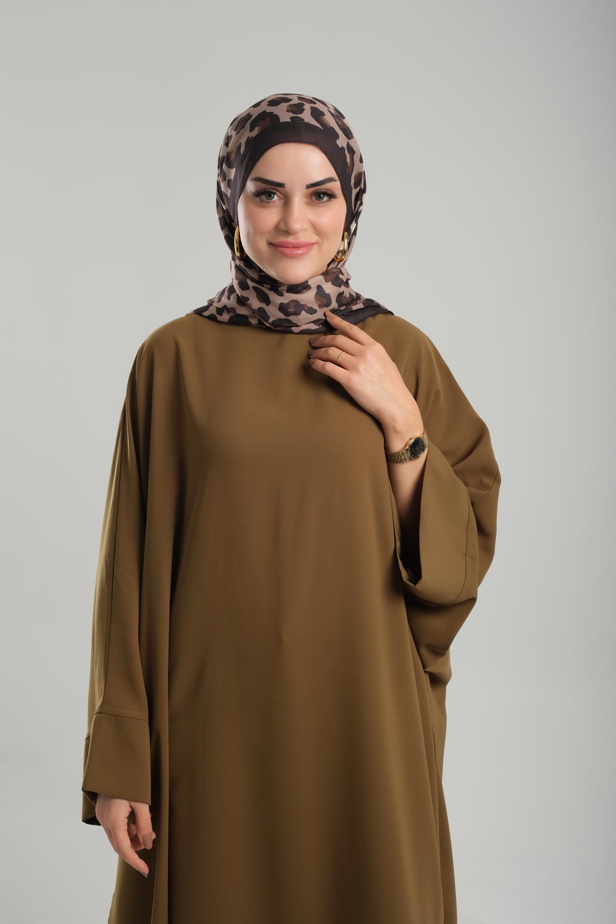 Hardal Desenli Şal Kesik Elyaf Pamuksu Leopar Dijital Baskılı - Hürrem Bone 202125_43