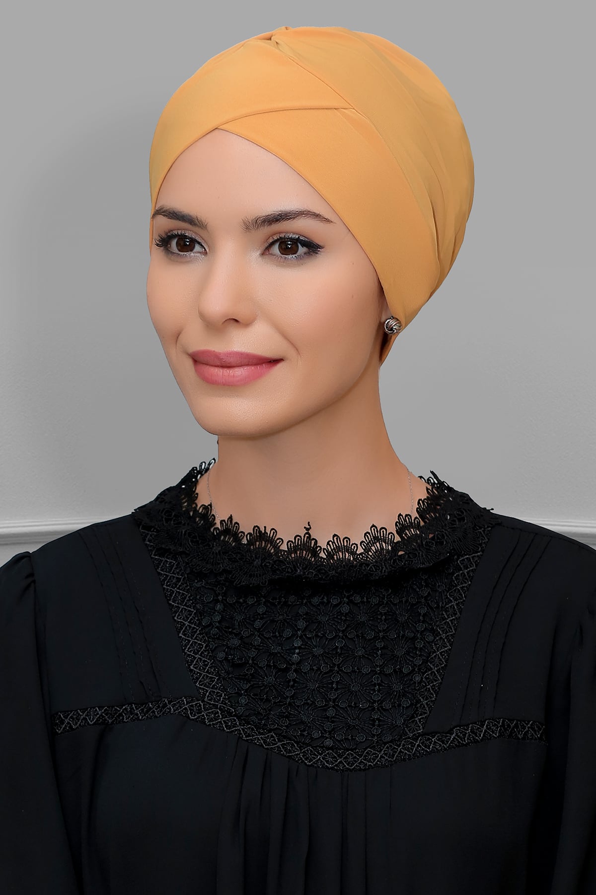 Hardal Pratik Hazır Geçmeli Tesettür Bone Sandy Kumaş Çapraz Büzgülü - Hürrem 1801