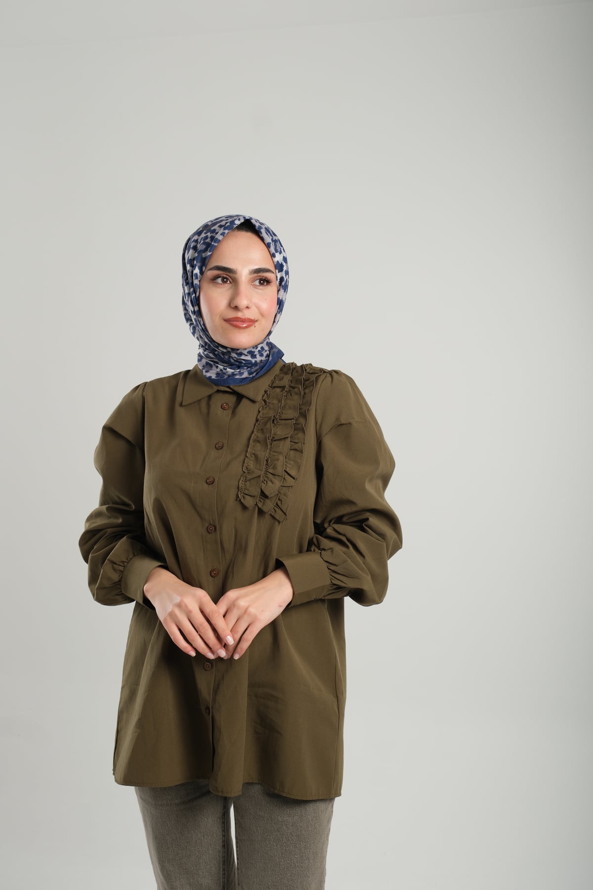 İndigo Desenli Eşarp Kesik Elyaf Pamuksu Leopar Dijital Baskılı - Hürrem Bone 202201_34