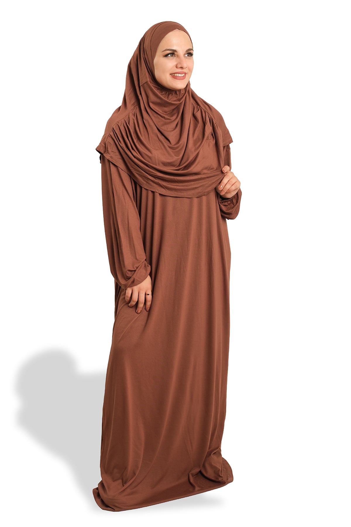 Kahve İki Parça Namaz Elbisesi Viskon Düz - Hürrem Bone 2504_14