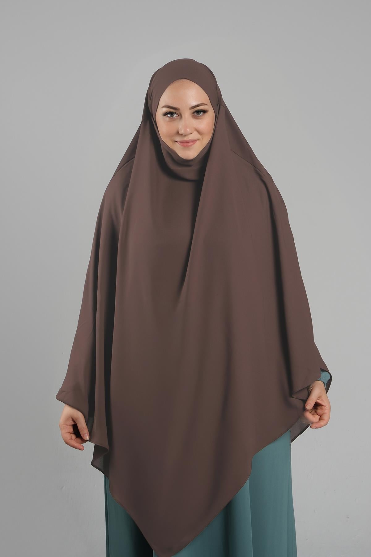Kahve Pratik Hazır Geçmeli Tesettür Eşarp Krep Bağcıklı Sufle Hijab - Hürrem Bone 2313_14