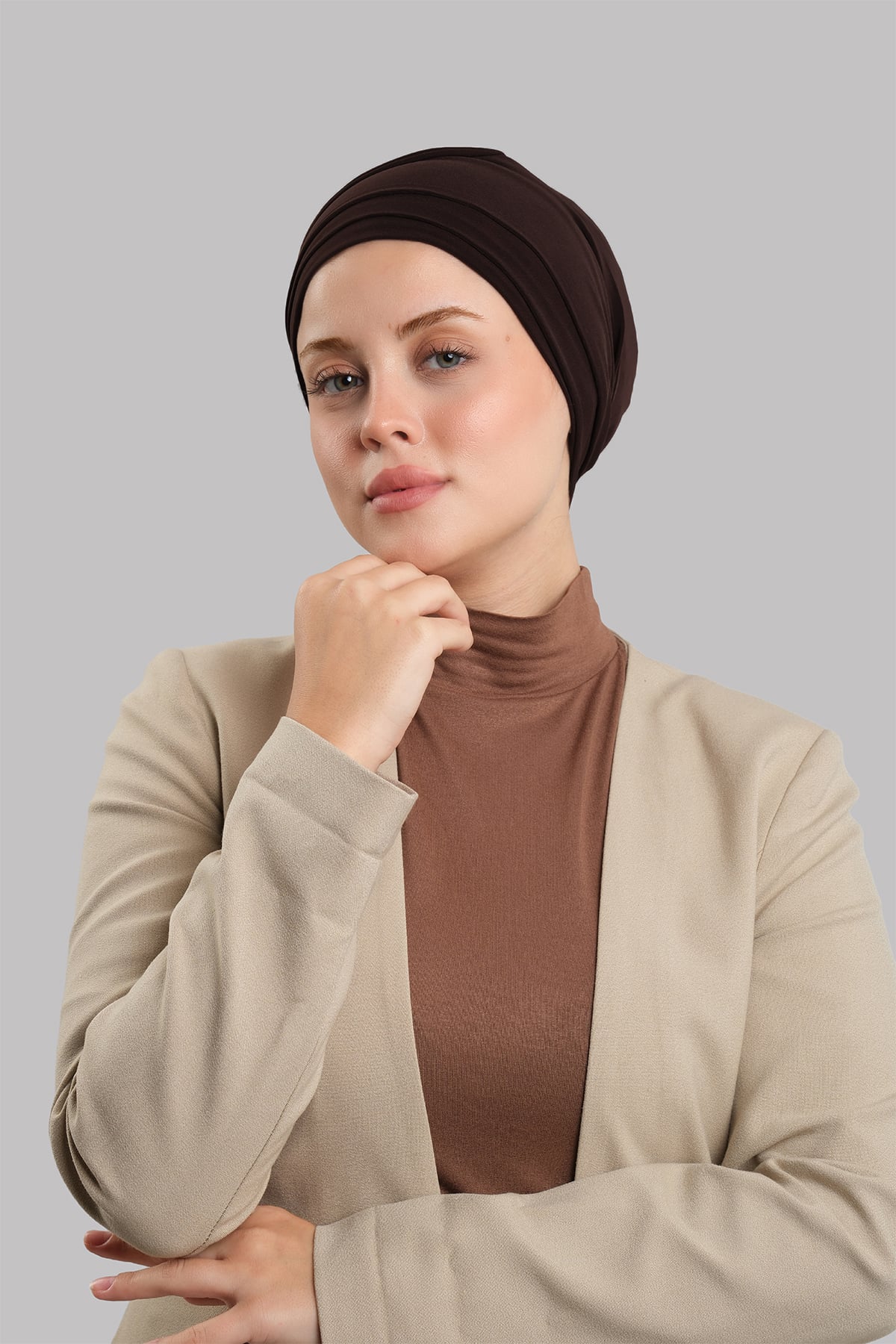 Kahve Versa Kuyruklu Pratik Tesettür Bone Sandy Büzgülü - Hürrem Bone 2515_14