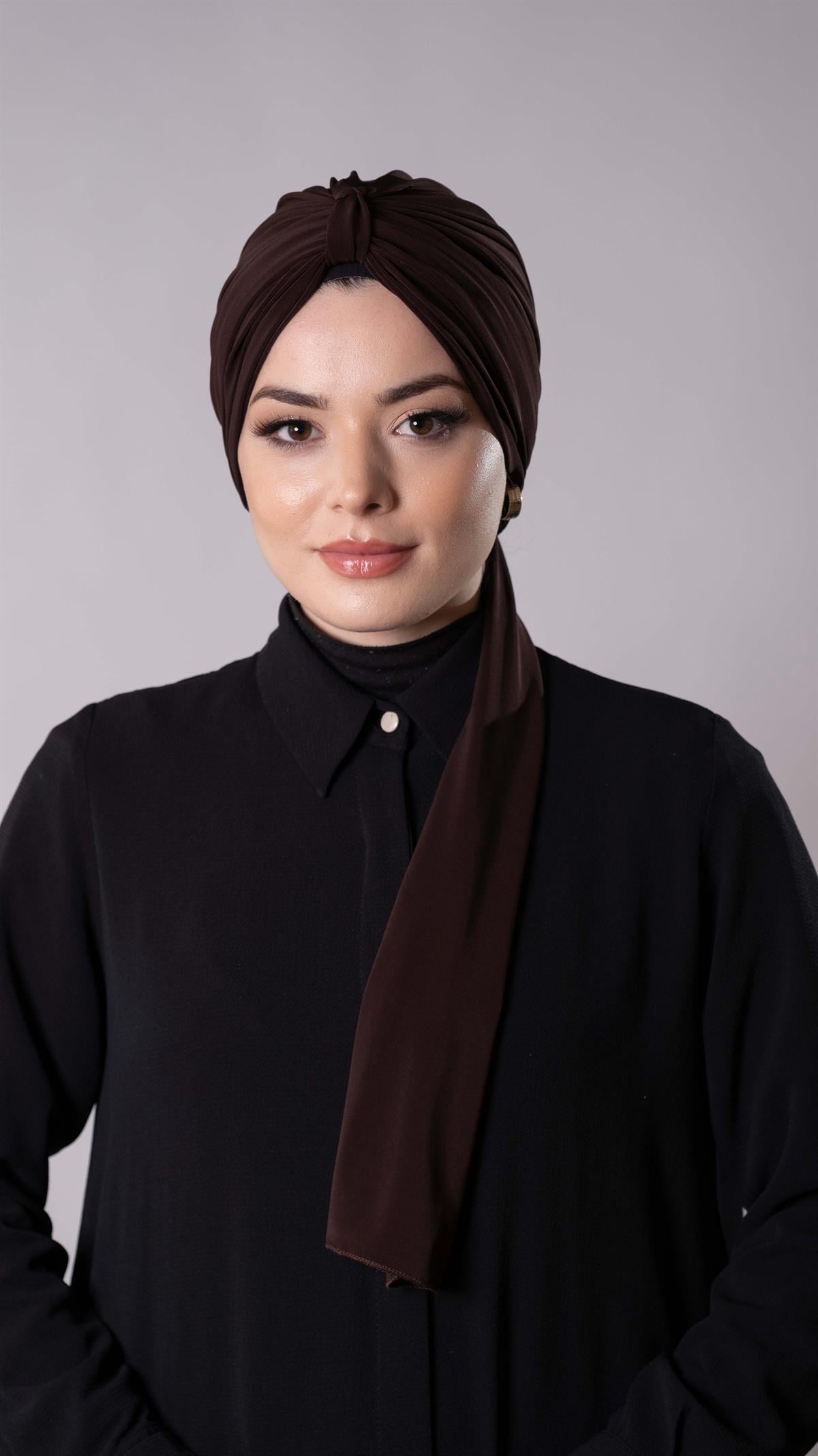 Kahverengi Pratik Hazır Geçmeli Tesettür Bone Sandy Kumaş Atkılı  - Hürrem Bone 2204_14
