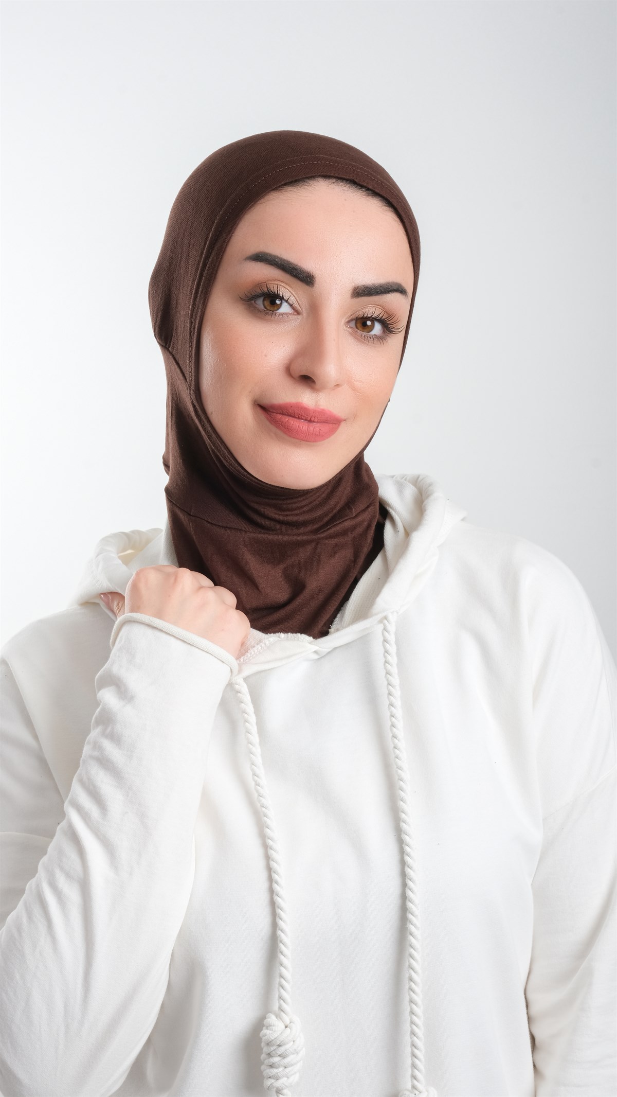 Kahverengi Pratik Hazır Geçmeli Tesettür Bone Sandy Kumaş Spor Hijab - Hürrem Bone 2113_14