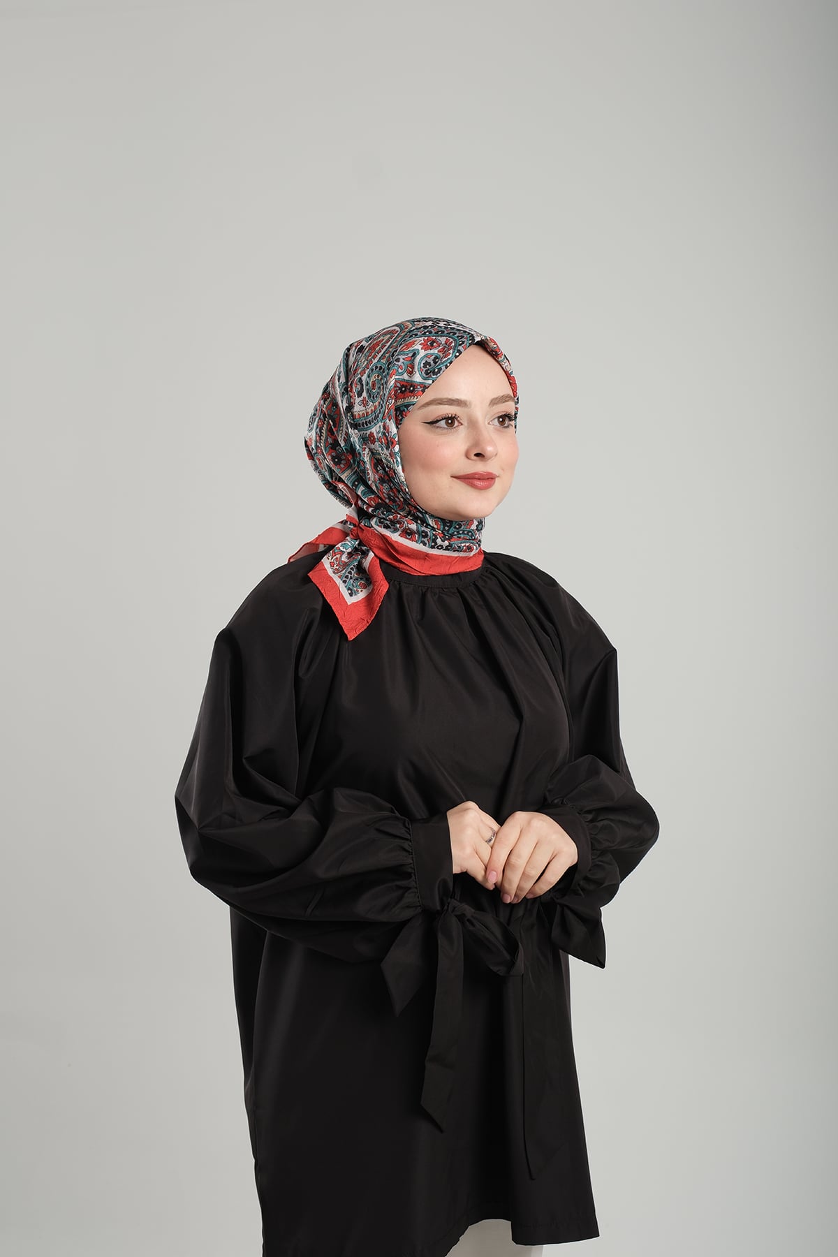 Kiremit Desenli Eşarp Bambu Etnik Çiçek Dijital Baskılı - Hürrem Bone 202202_05