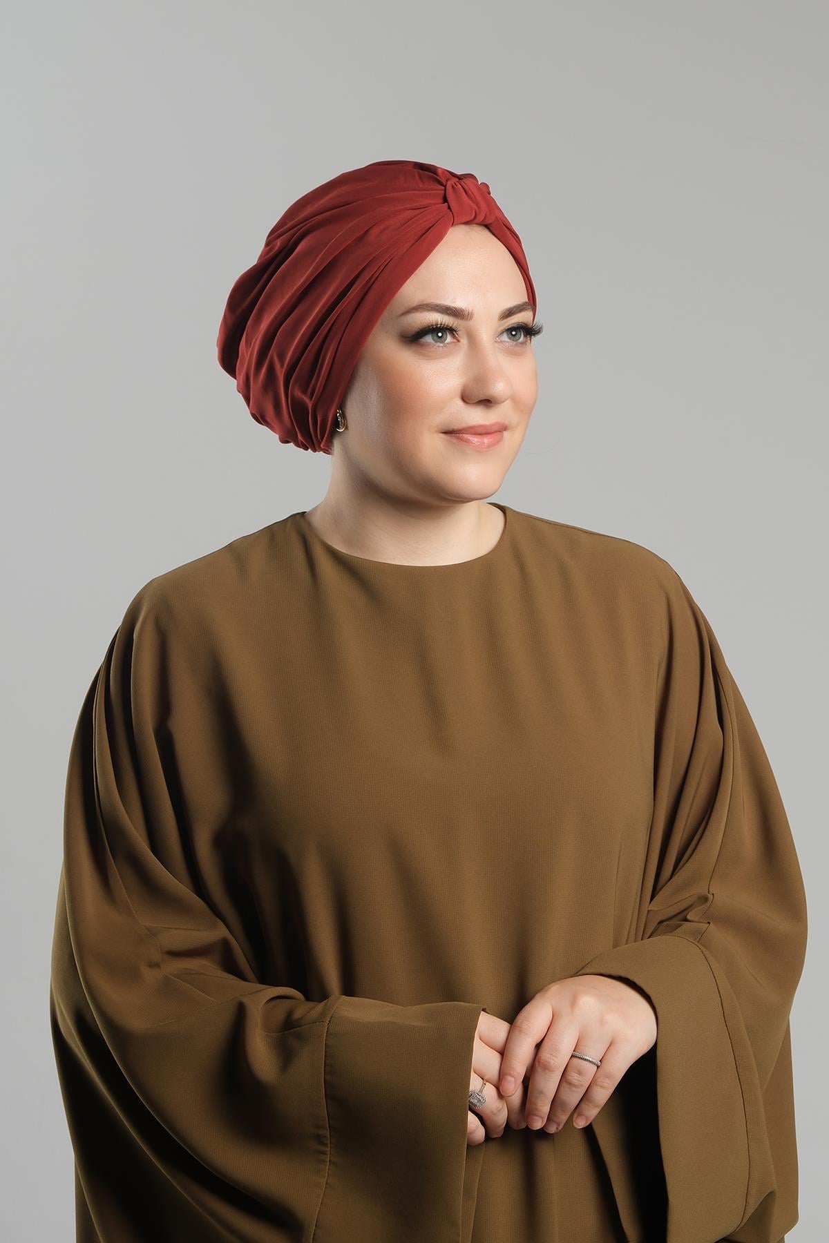 Kiremit Pratik Hazır Geçmeli Tesettür Bone Sandy Pileli Salaş - Hürrem Bone 2121_05