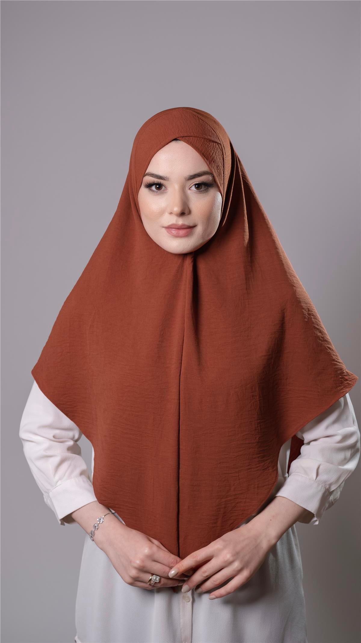Kiremit Pratik Hazır Geçmeli Tesettür Eşarp Aerobin Kumaş Çapraz Hijab - Hürrem Bone 2307_05