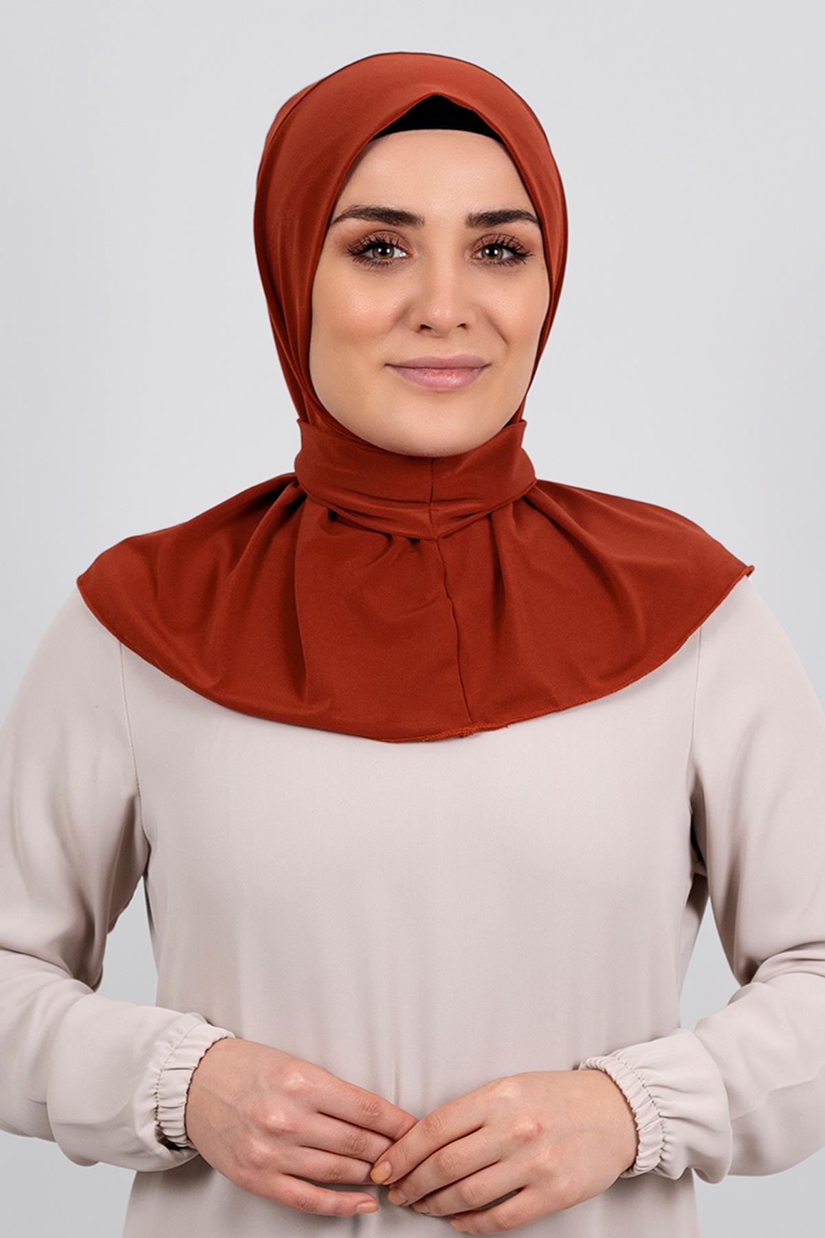 Kiremit Pratik Hazır Geçmeli Tesettür Eşarp Sandy Kumaş Arkadan Çıtçıtlı - Hürrem Bone 2101_05