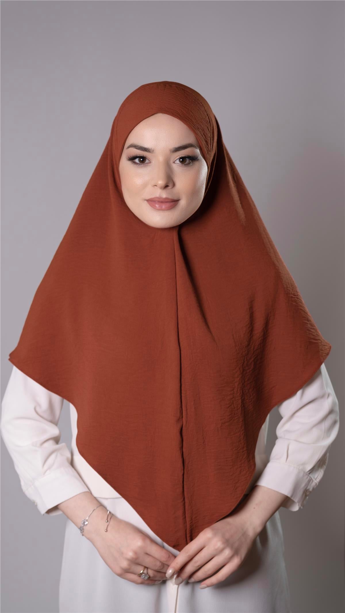 Kiremit Pratik Hazır Geçmeli Tesettür Eşarp Aerobin Kumaş Düz Hijab - Hürrem Bone 2309_05