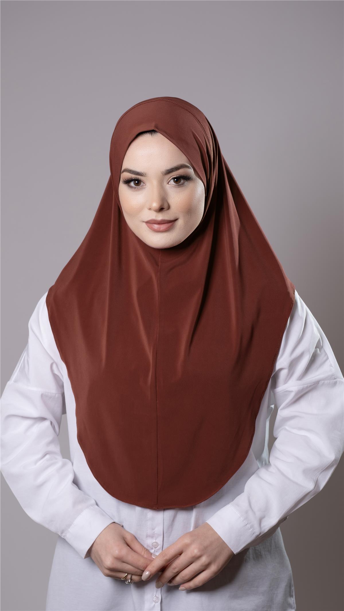 Kiremit Pratik Hazır Geçmeli Tesettür Eşarp Sandy Kumaş Düz Hijab - Hürrem Bone 2308_05