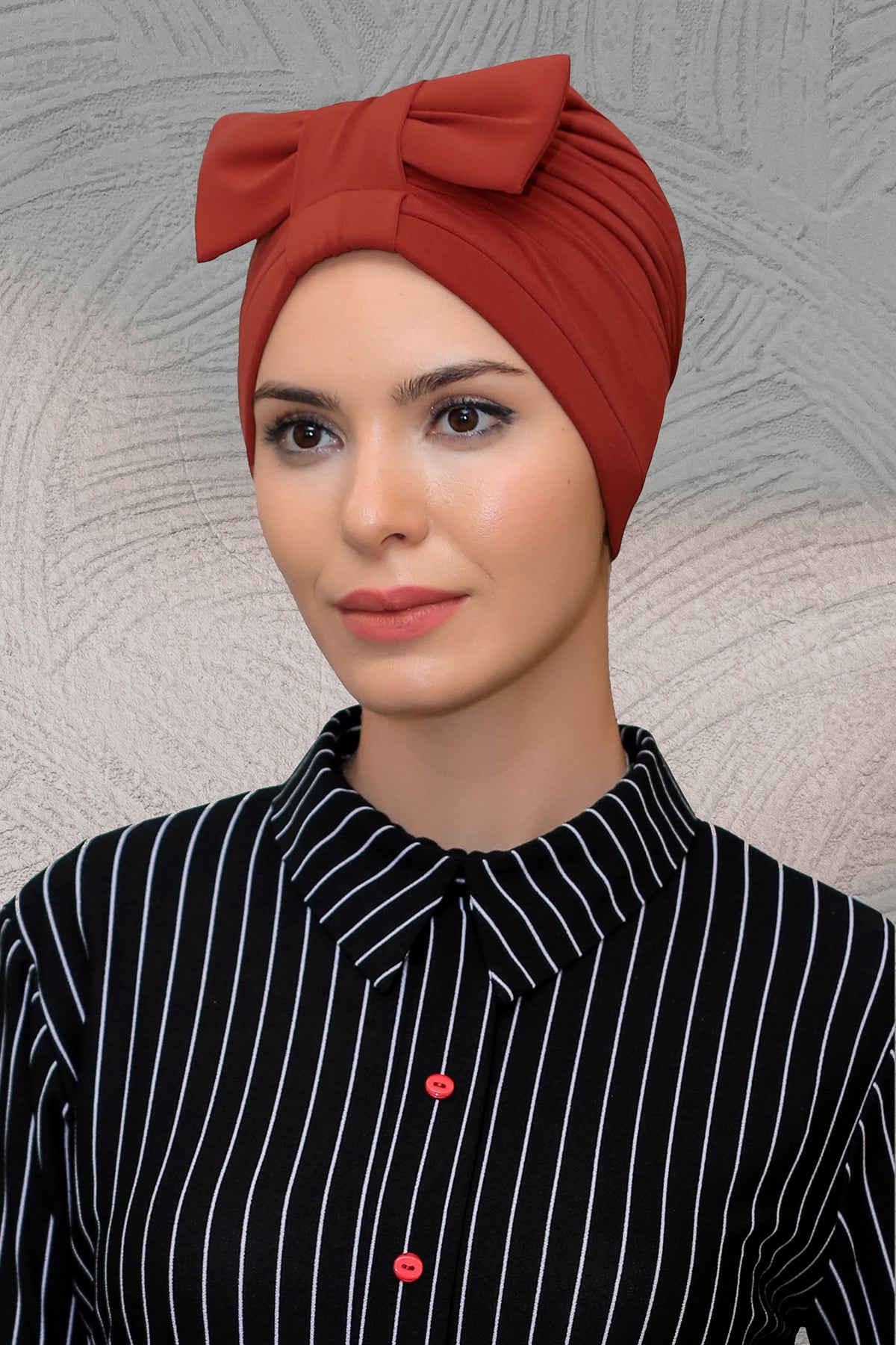Kiremit Pratik Hazır Geçmeli Tesettür Bone Sandy Kumaş Fiyonklu Büzgülü - Hürrem 7010