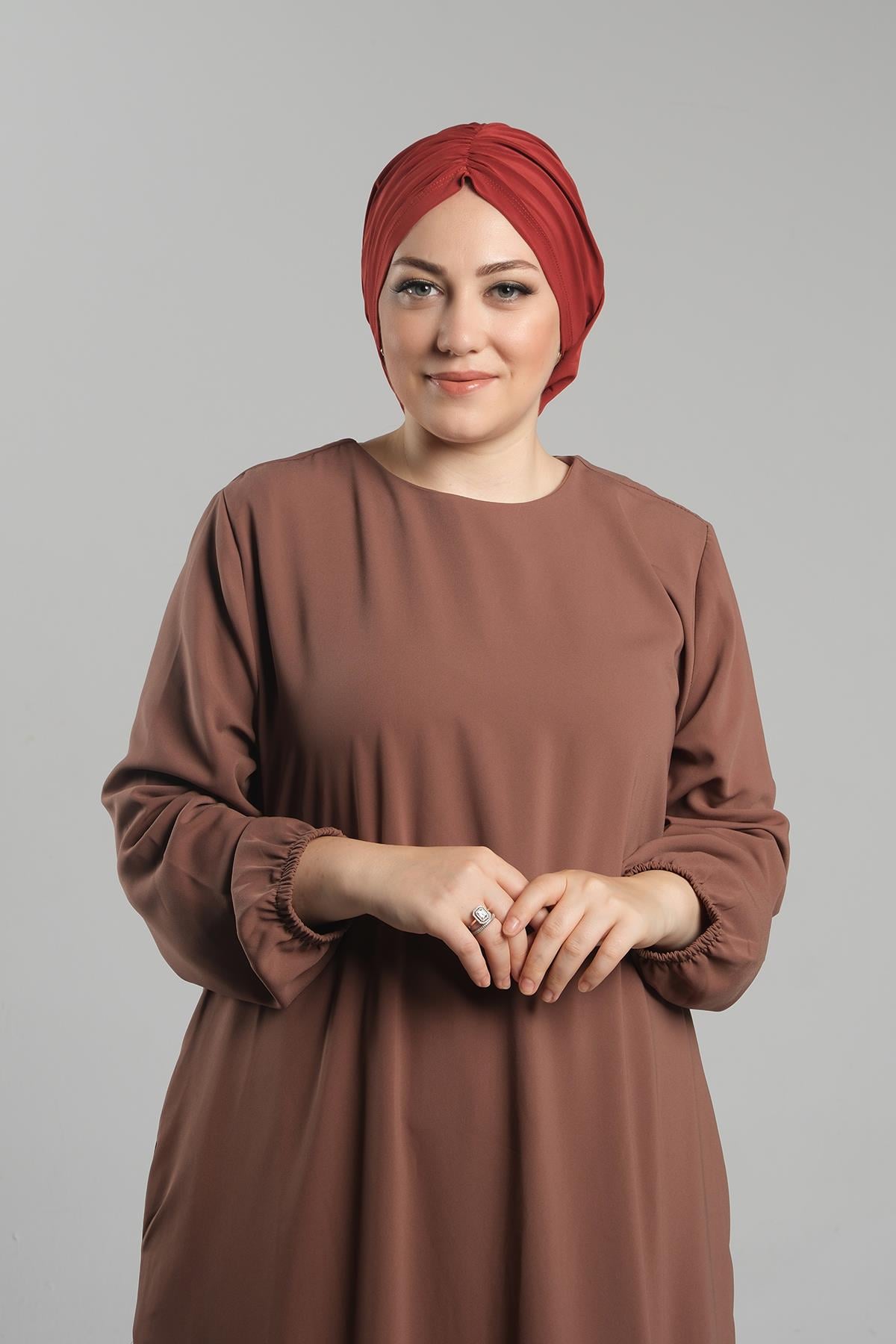 Kiremit Pratik Hazır Geçmeli Tesettür Bone Sandy Büzgülü Salaş - Hürrem Bone 2119_05