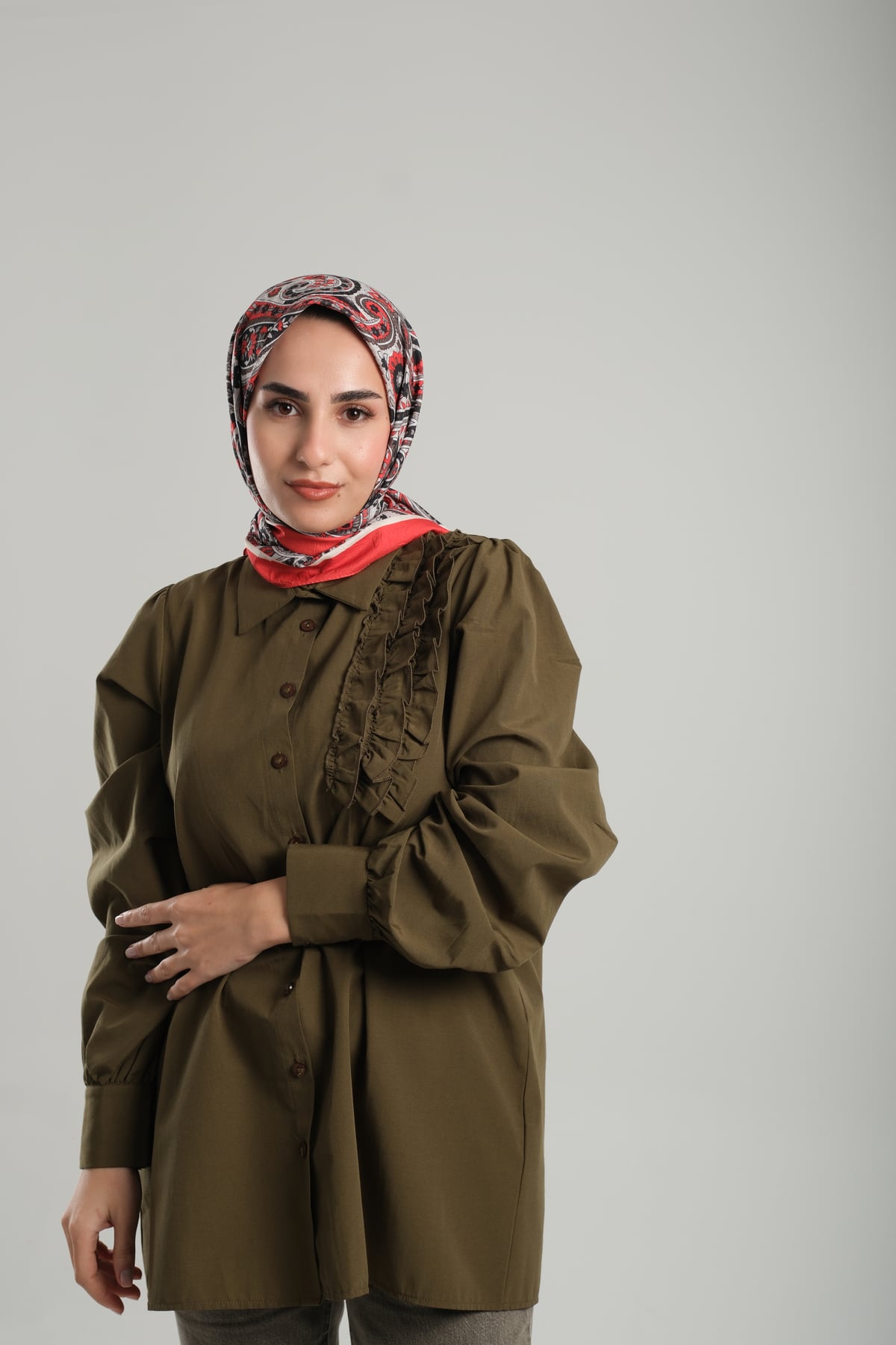 Kırmızı Desenli Eşarp Bambu Etnik Çiçek Dijital Baskılı - Hürrem Bone 202202_31