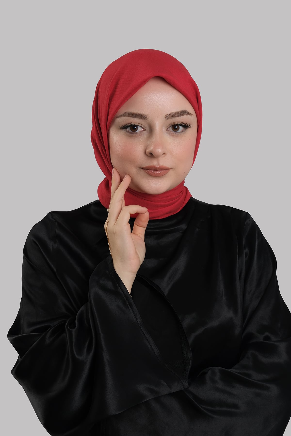 Kırmızı Düz Klasik Eşarp İtalyan Dikişli Pamuk Caz Sade - Hürrem Bone 202210_31