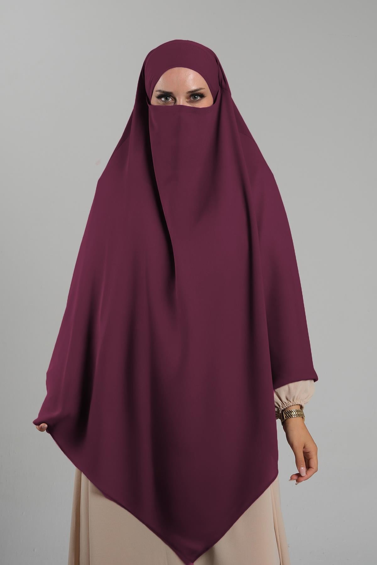 Kırmızı Pratik Hazır Geçmeli Tesettür Eşarp Krep Bağcıklı Çift Katlı Sufle Hijab - Hürrem Bone 2314_31