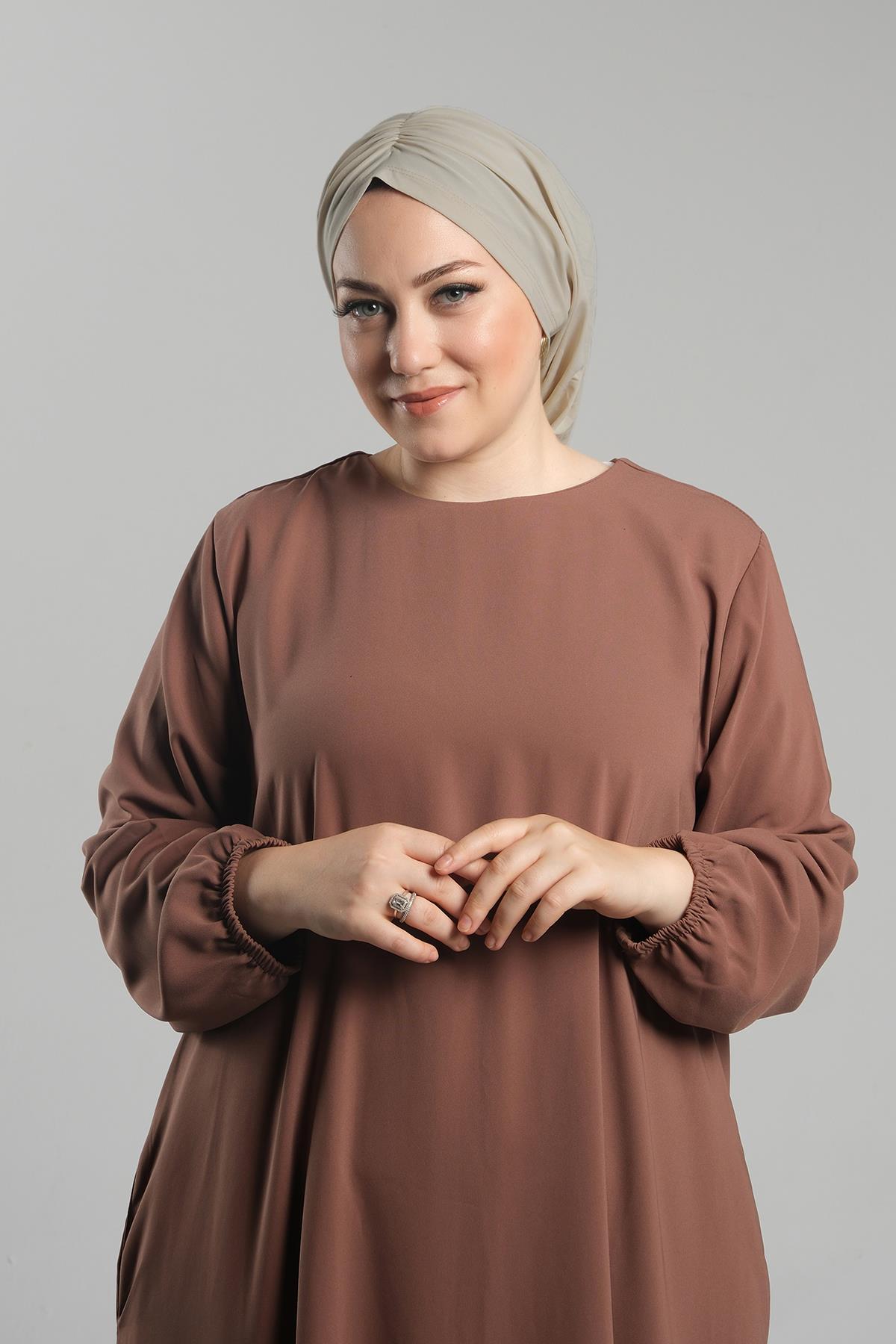 Koyu Bej Pratik Hazır Geçmeli Tesettür Bone Sandy Büzgülü Salaş - Hürrem Bone 2119_44
