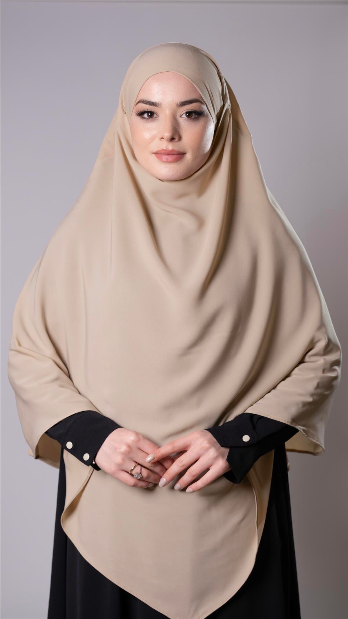 Koyu Bej Pratik Hazır Geçmeli Tesettür Eşarp Medine İpeği Kumaş Arkadan Bağlamalı Çift Katlı Sufle Hijab - Hürrem Bone 2302_44
