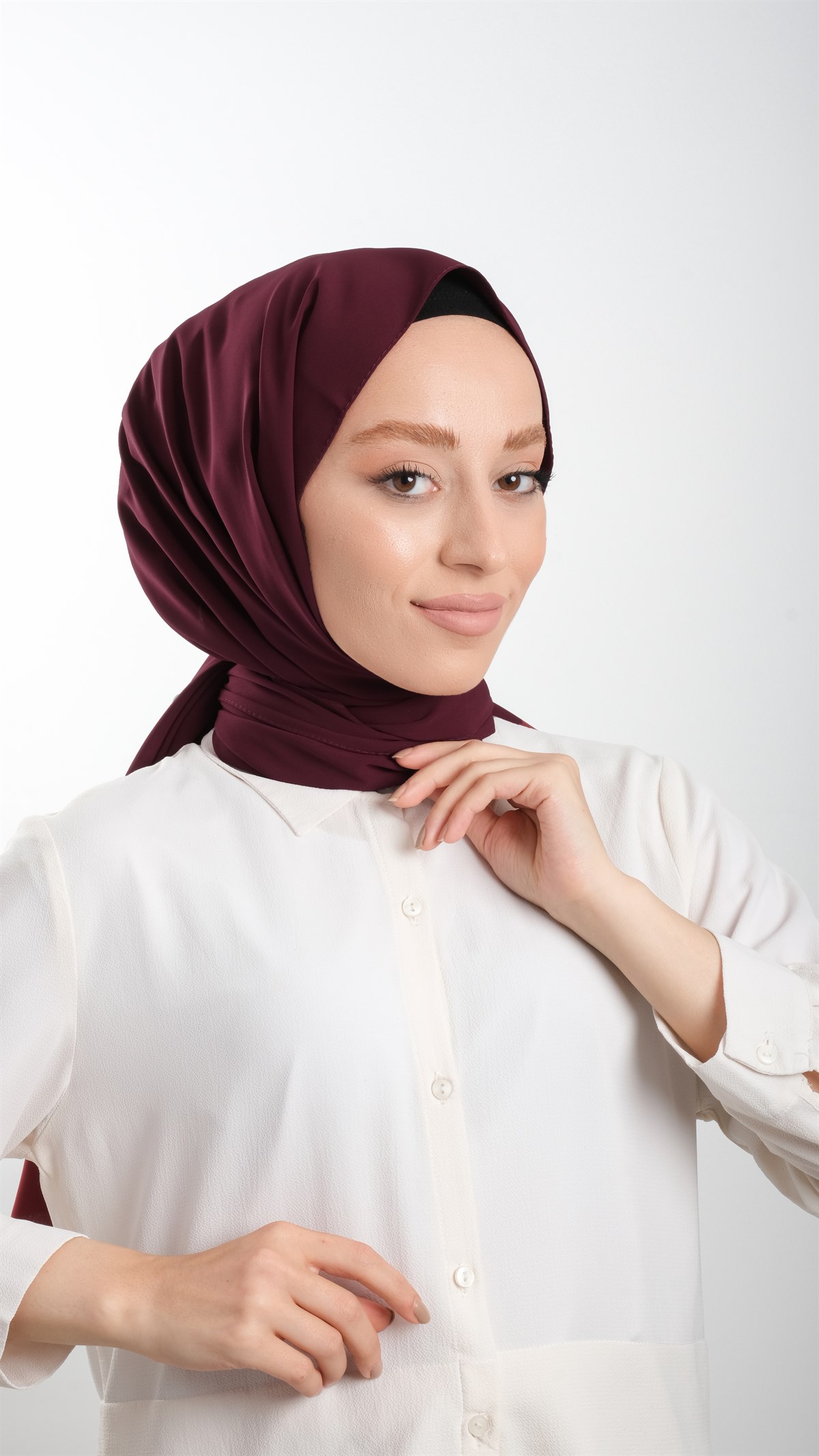 Koyu Bordo Düz Klasik Şal Medine İpeği Sade - Hürrem Bone 202103_55