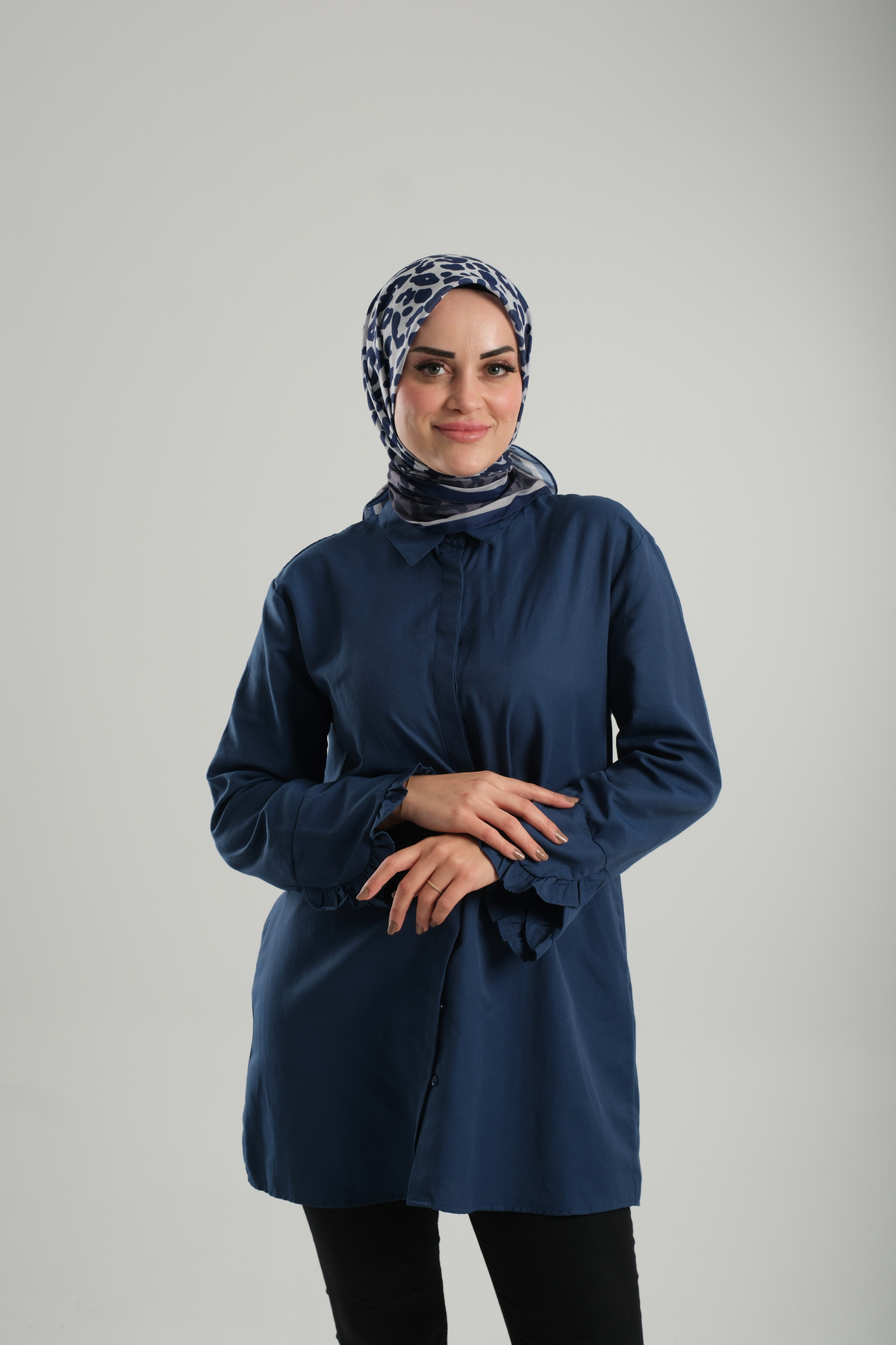 Koyu Füme Desenli Eşarp Kesik Elyaf Pamuksu Leopar Dijital Baskılı - Hürrem Bone 202206_41