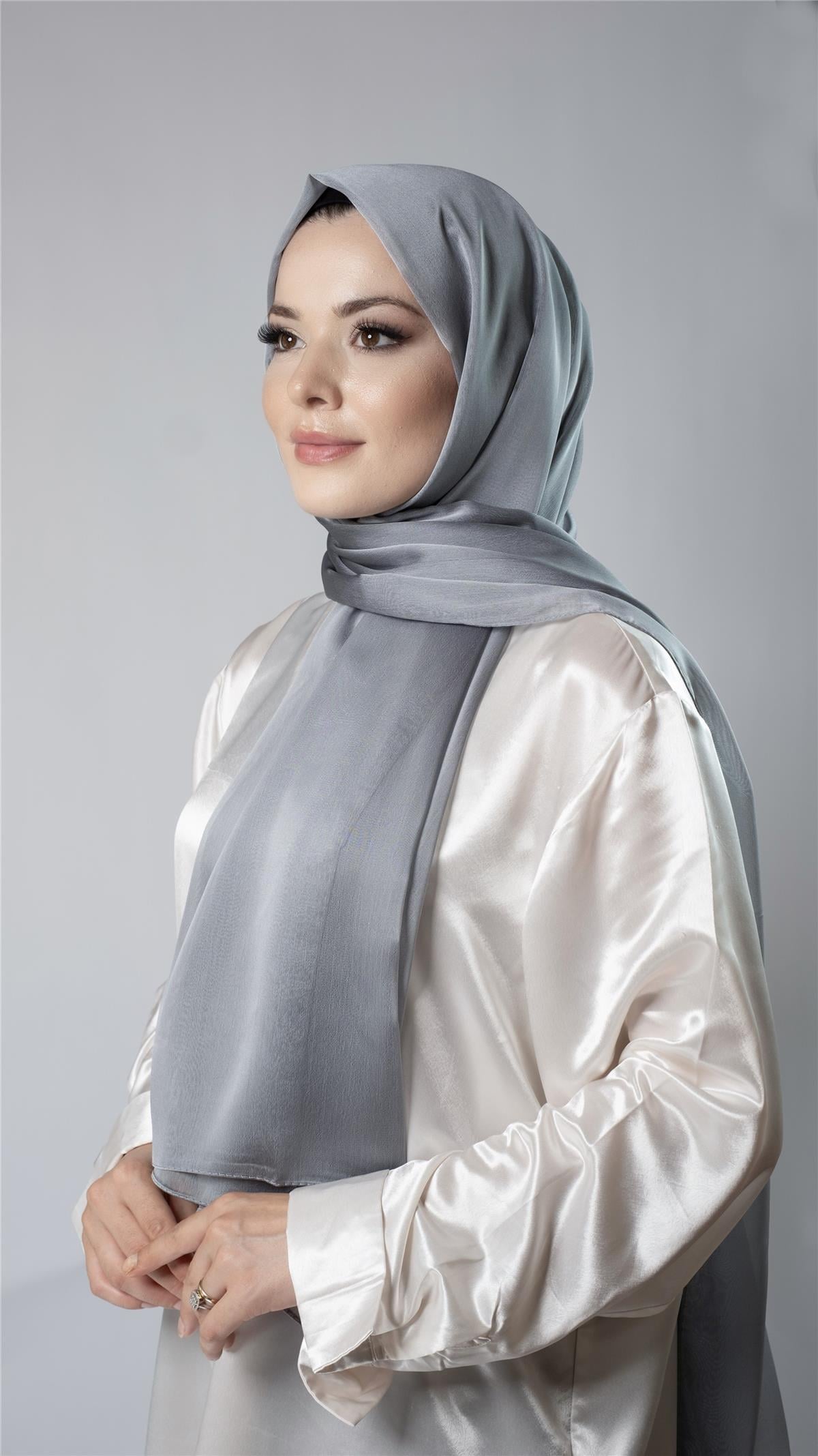Koyu Gri Düz Klasik Şal Şifon Kumaş Janjan Abiye - Hürrem Bone 202108_23