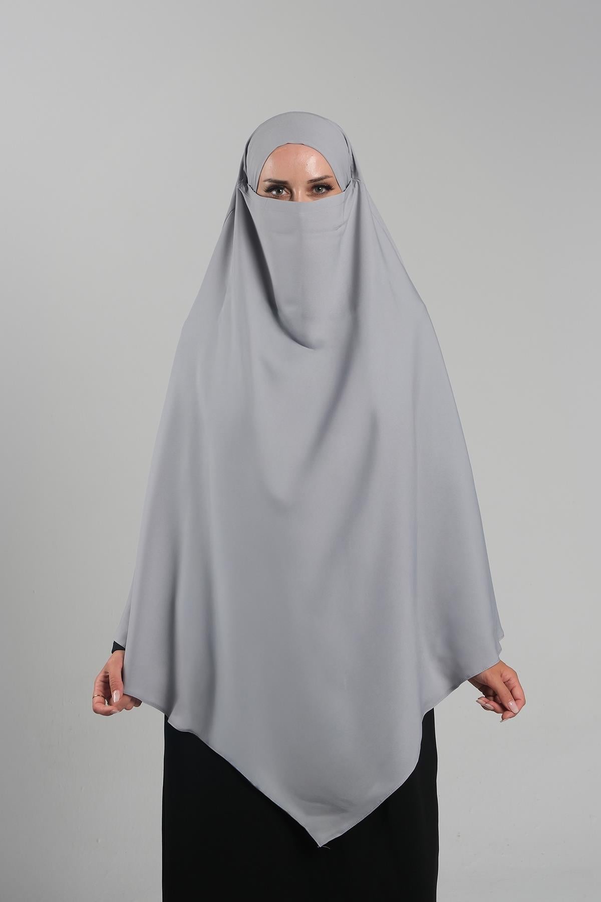 Koyu Gri Pratik Hazır Geçmeli Tesettür Eşarp Krep Bağcıklı Çift Katlı Sufle Hijab - Hürrem Bone 2314_23