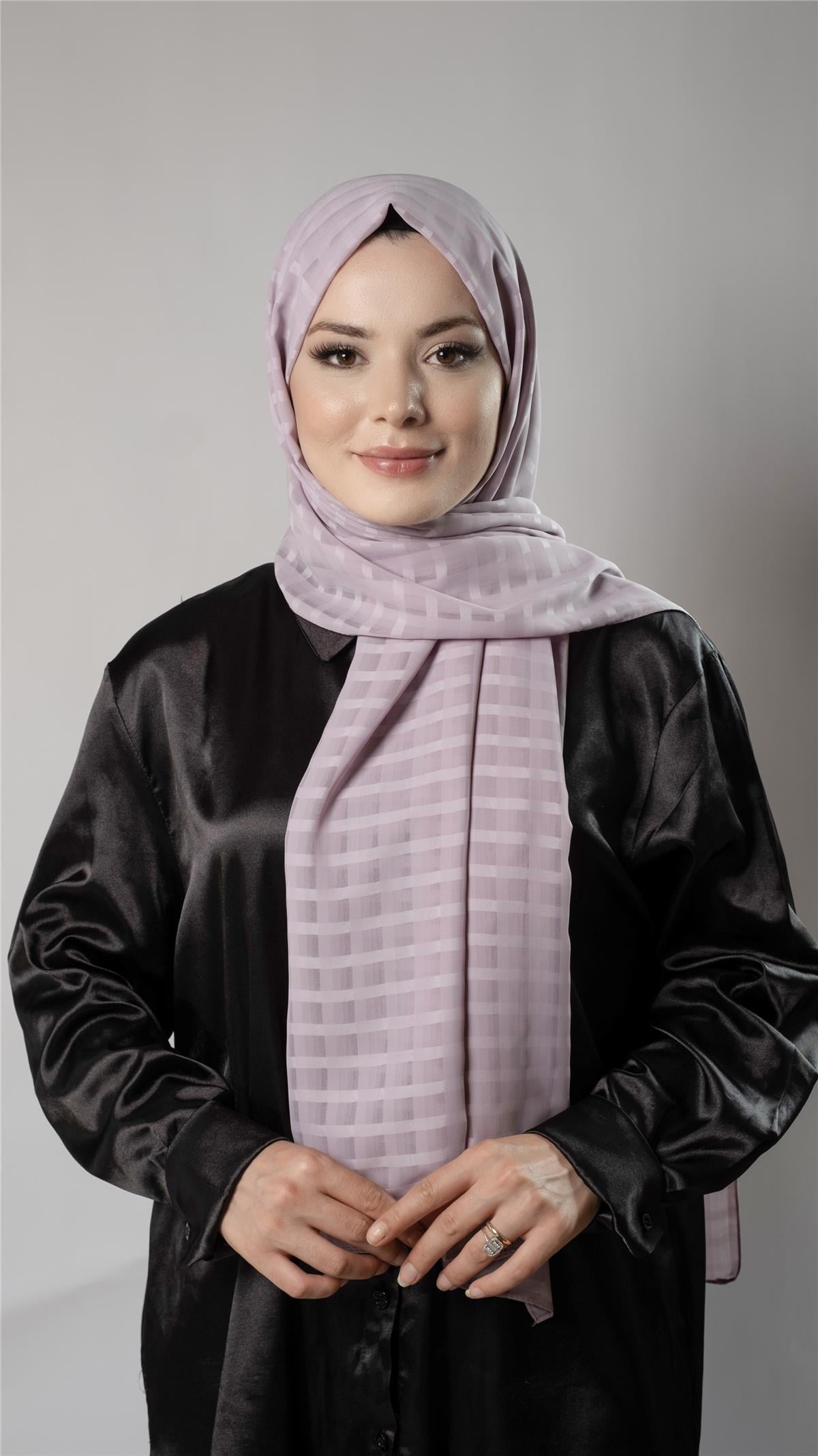 Koyu Gül Kurusu Desenli Şal Şifon Kumaş Kareli Çizgili - Hürrem Bone 202107_49
