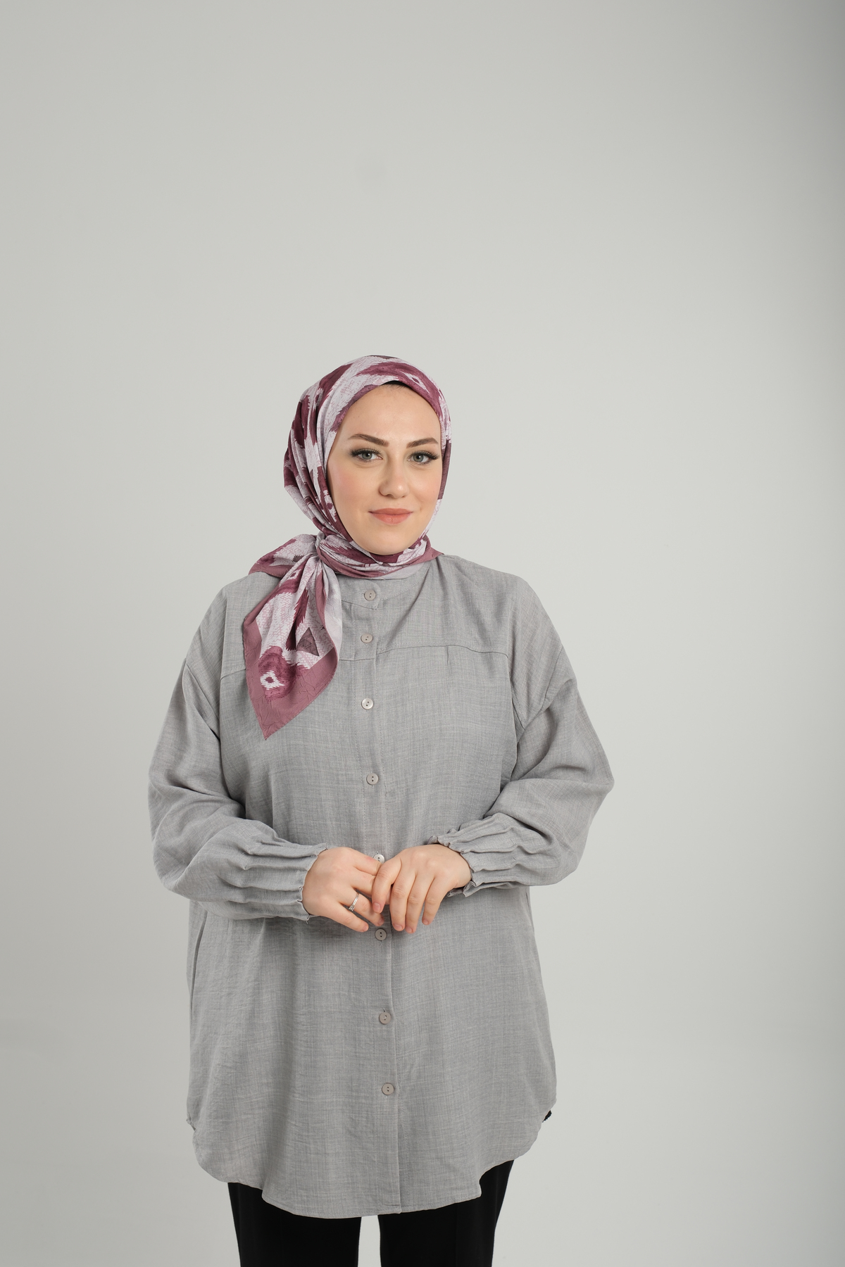 Koyu Violet Desenli Eşarp Bambu Yaprak Dijital Baskılı - Hürrem Bone 202204_50
