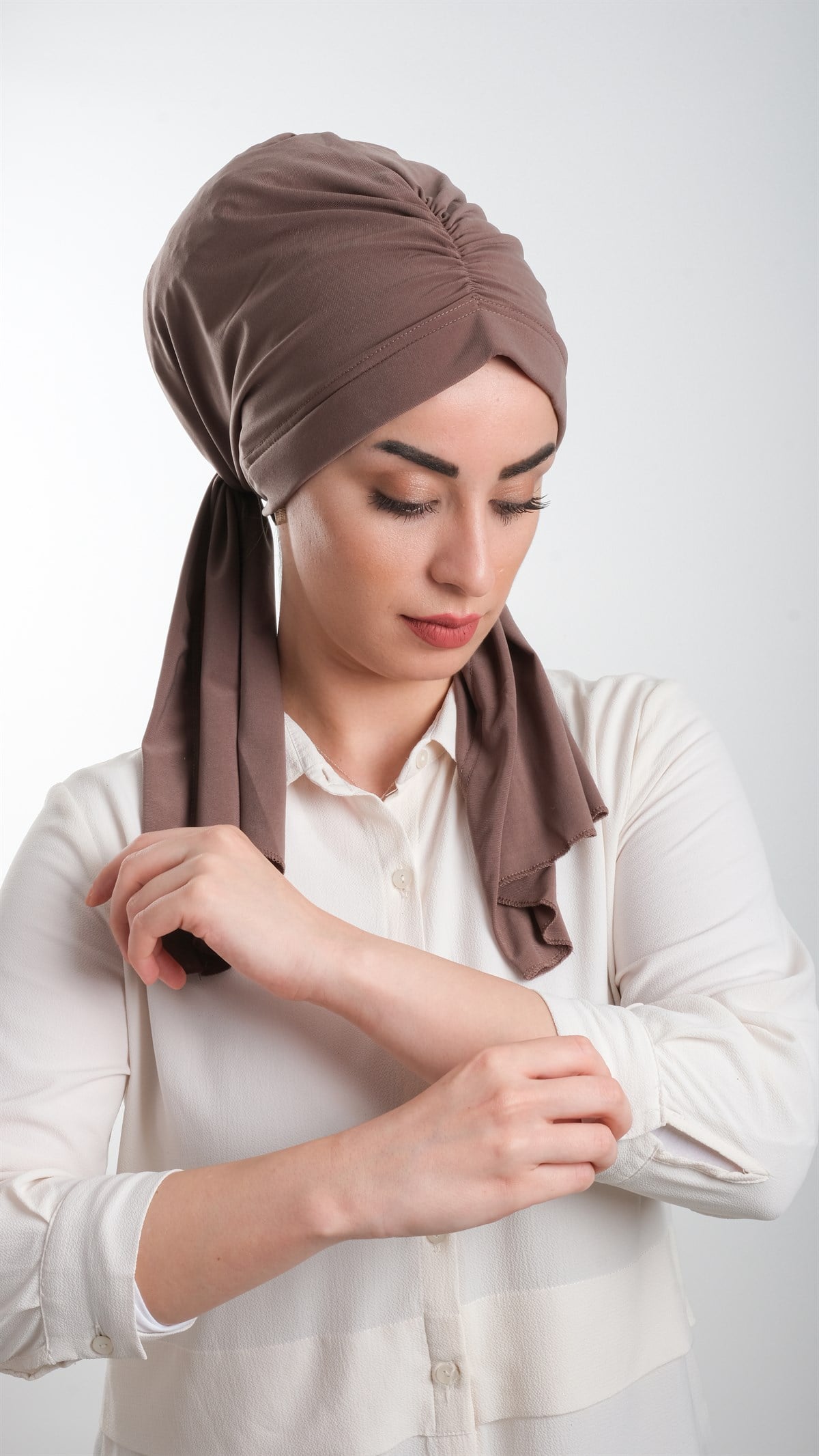 Koyu Vizon Pratik Hazır Geçmeli Tesettür Bone Kesik Elyaf Sade - Hürrem Bone 2111_38