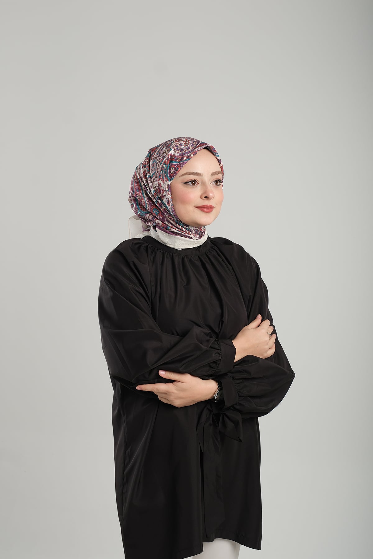 Krem Desenli Eşarp Bambu Etnik Çiçek Dijital Baskılı - Hürrem Bone 202202_40