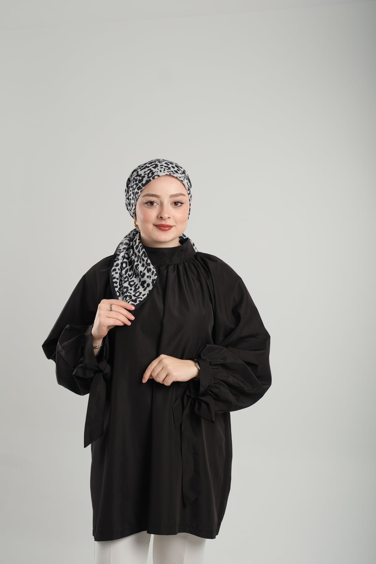 Krem Desenli Eşarp Kesik Elyaf Pamuksu Leopar Dijital Baskılı - Hürrem Bone 202201_40