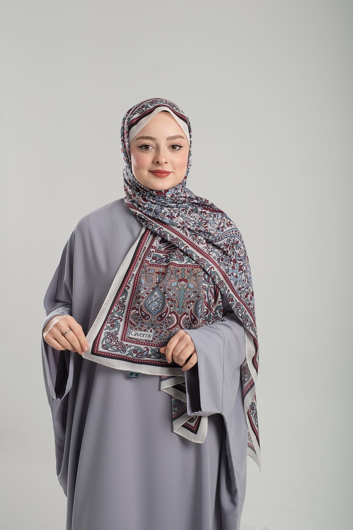 Krem Desenli Şal Kesik Elyaf Pamuksu Etnik Dijital Baskılı - Hürrem Bone 202123_40