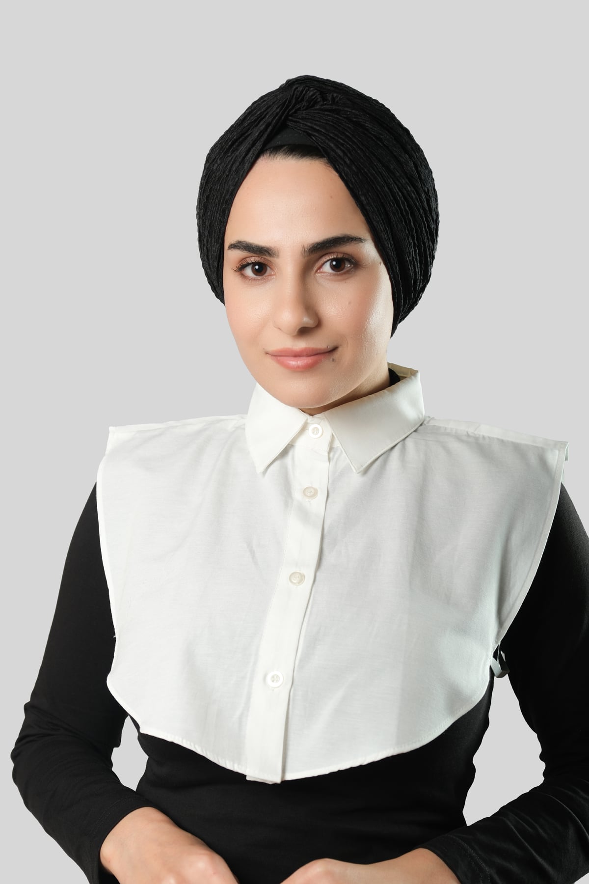 Krem Gömlek Yakalı Boyunluk Terikoton Düz - Hürrem Bone 1015_40