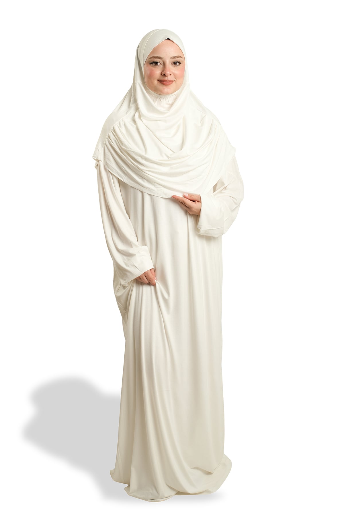 Krem İki Parça Namaz Elbisesi Viskon Düz - Hürrem Bone 2504_40
