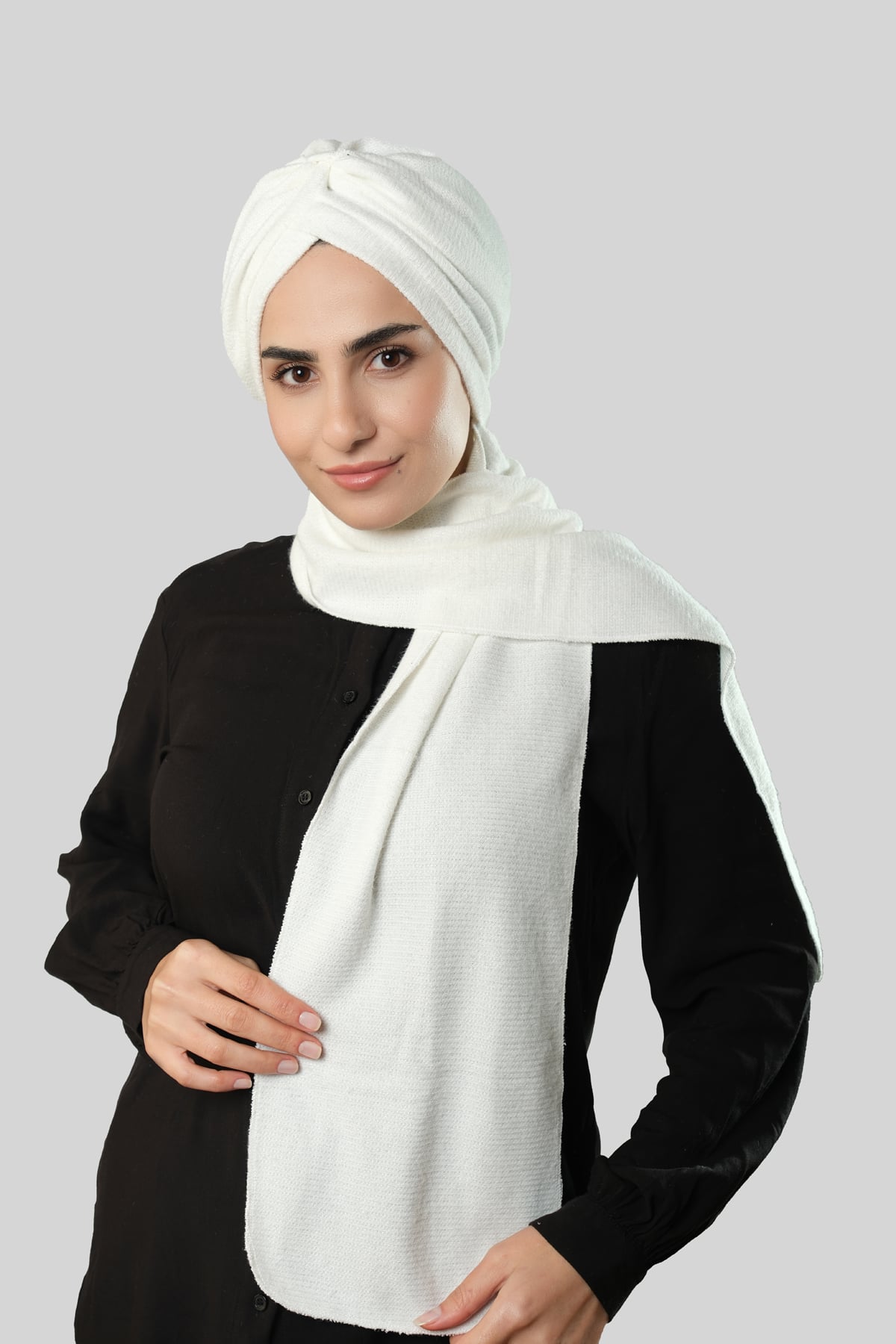 Krem Kışlık Kendinden Atkılı Peluş Tesettür Bone Jakar Düz - Hürrem Bone 2329_40