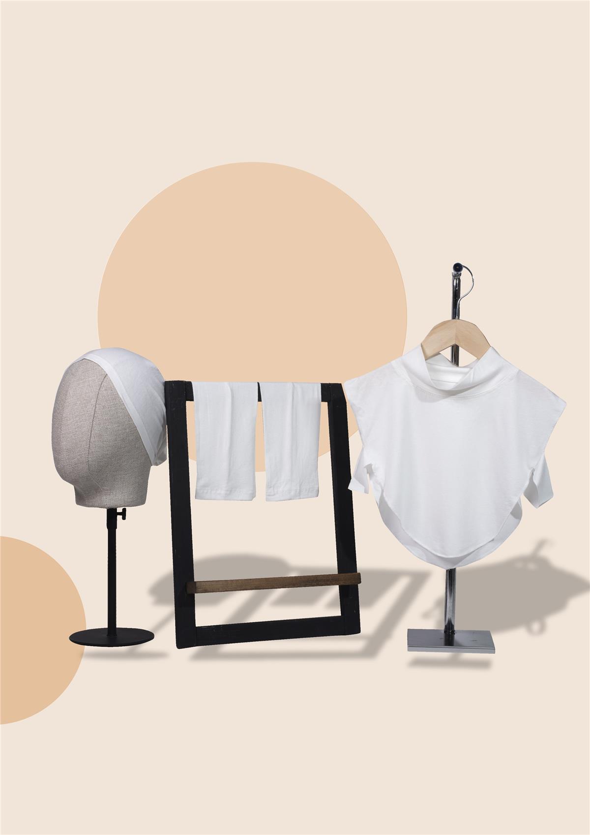Krem Kolluk Boyunluk Bone Pratik 3'lü Set Viskon Kumaş Düz - Hürrem Bone 1012_40