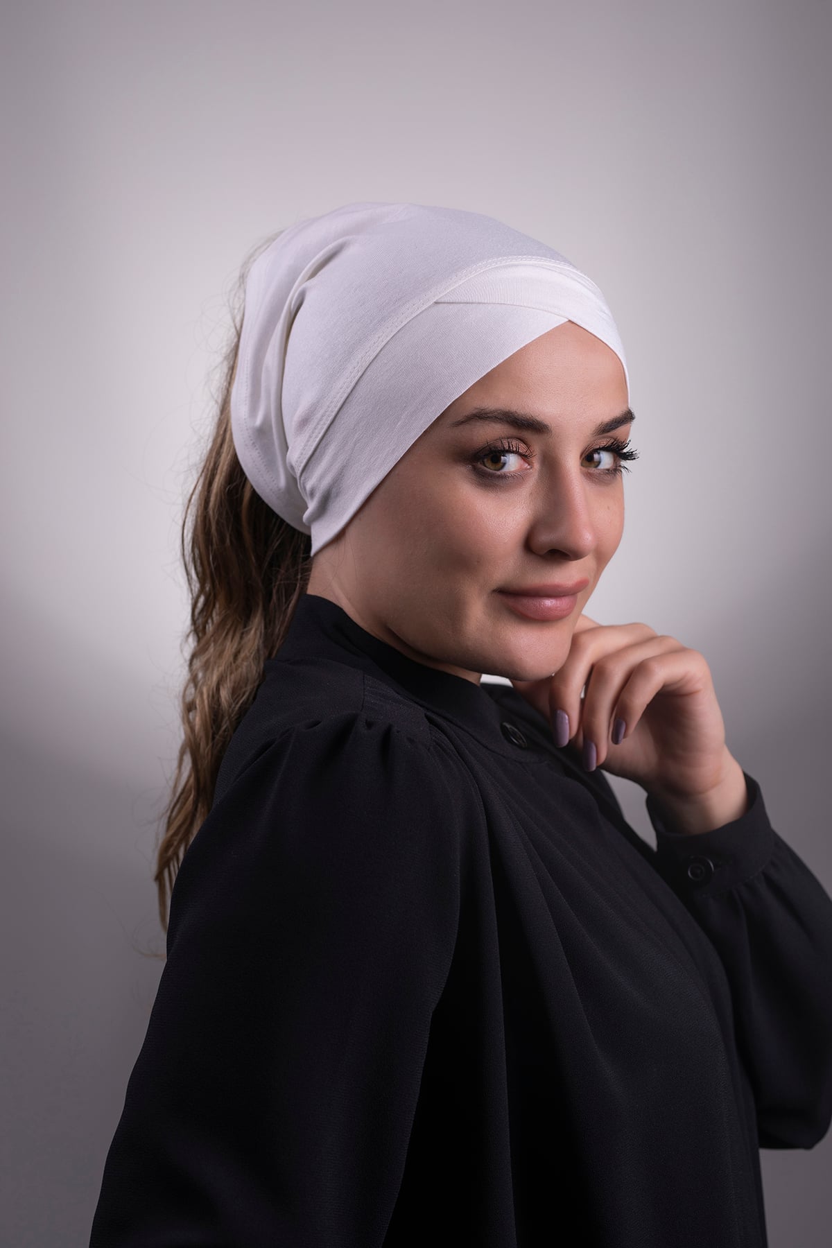 Krem Pratik Hazır Geçmeli İç Bone Viskon Kumaş Çapraz Boru Tek Bantlı - Halven 3005
