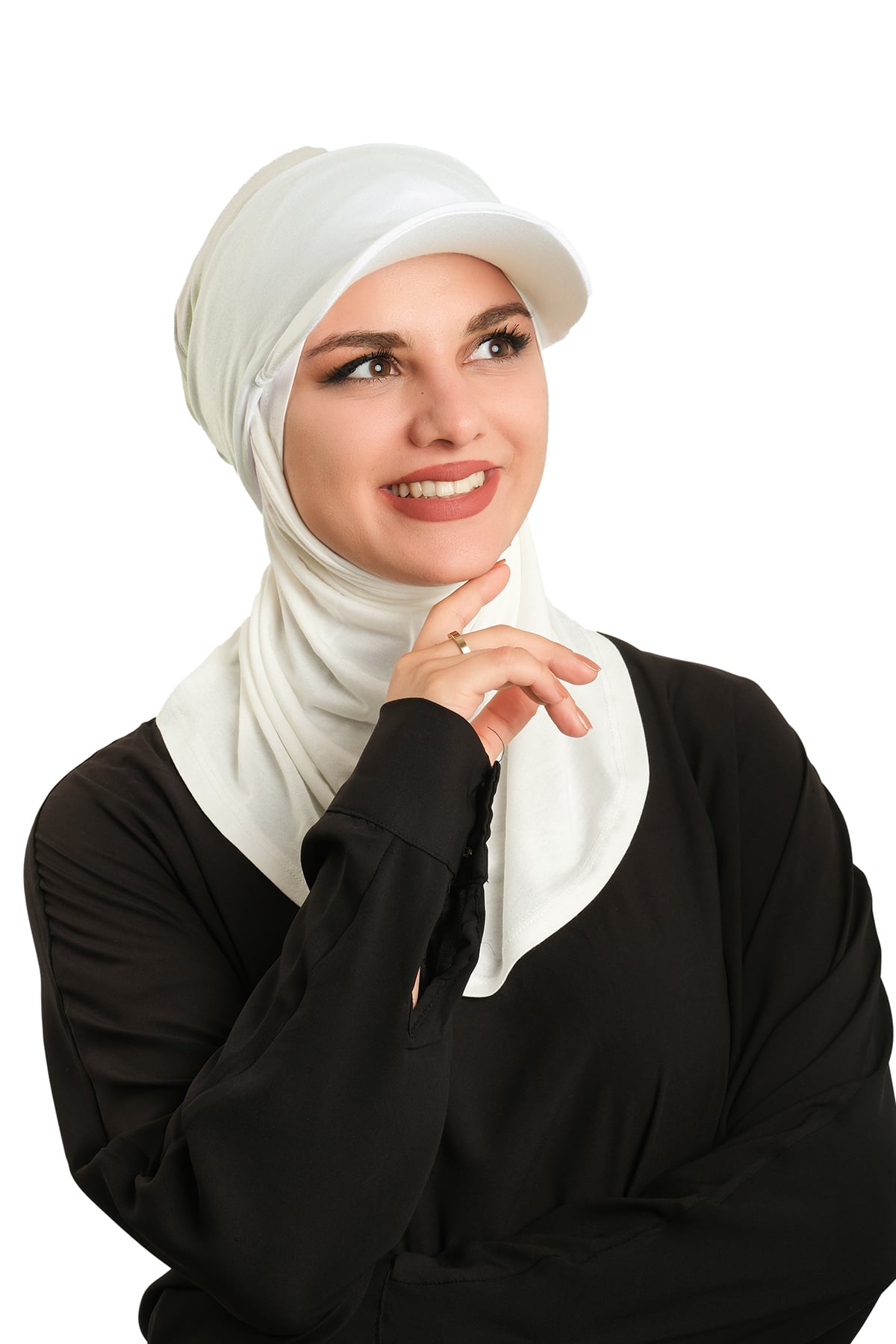 Krem Pratik Hazır Geçmeli Şapkalı Tesettür Eşarp Viskon Düz - Hürrem Bone 2513_40