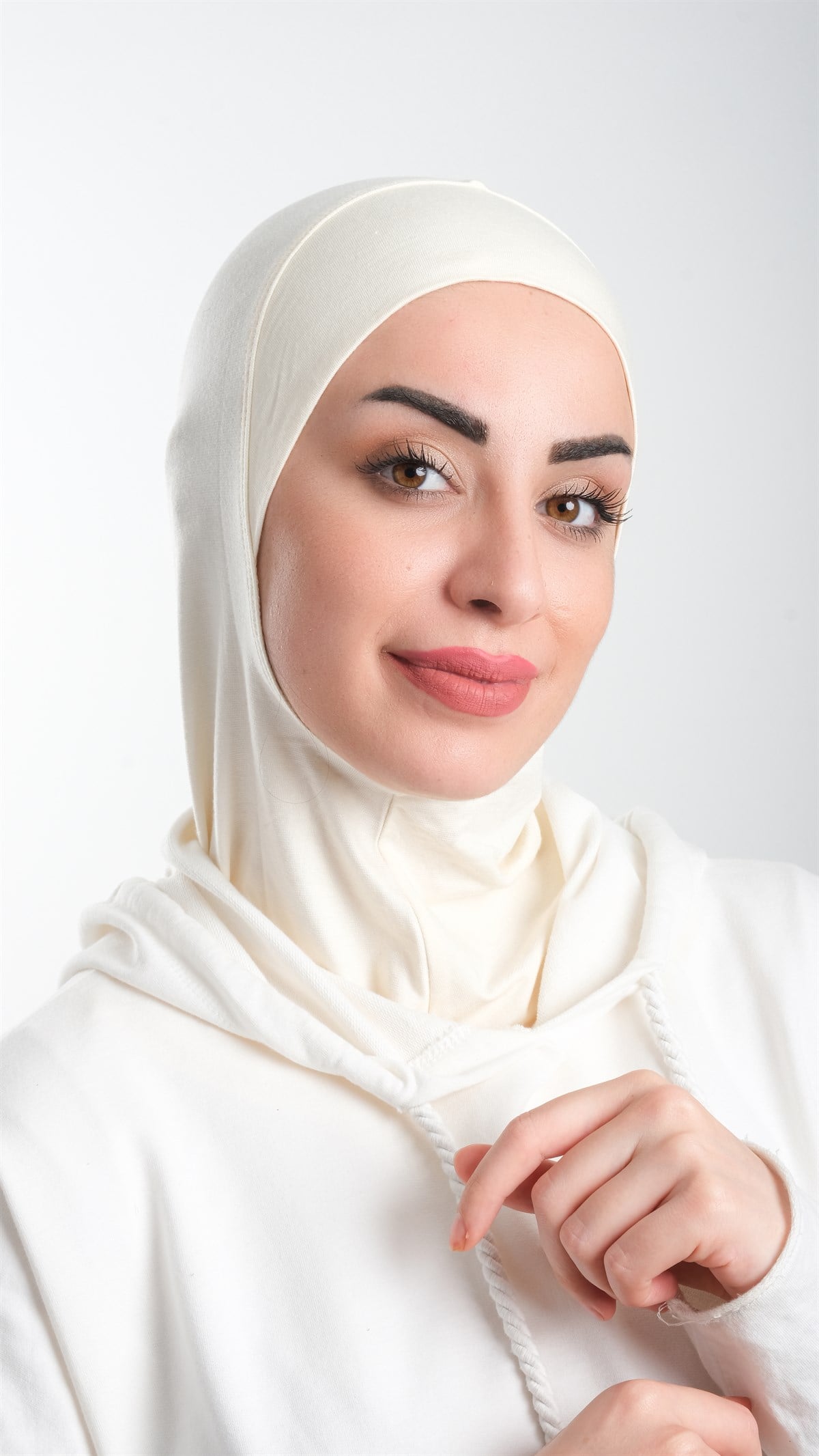 Krem Pratik Hazır Geçmeli Tesettür Bone Sandy Kumaş Lüks Hijab 2115_40
