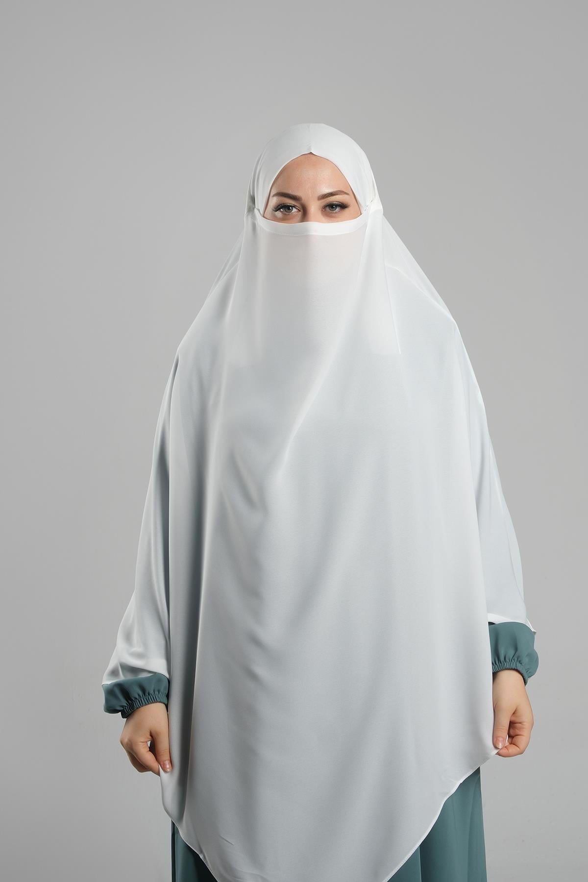 Krem Pratik Hazır Geçmeli Tesettür Eşarp Krep Bağcıklı Sufle Hijab - Hürrem Bone 2313_40