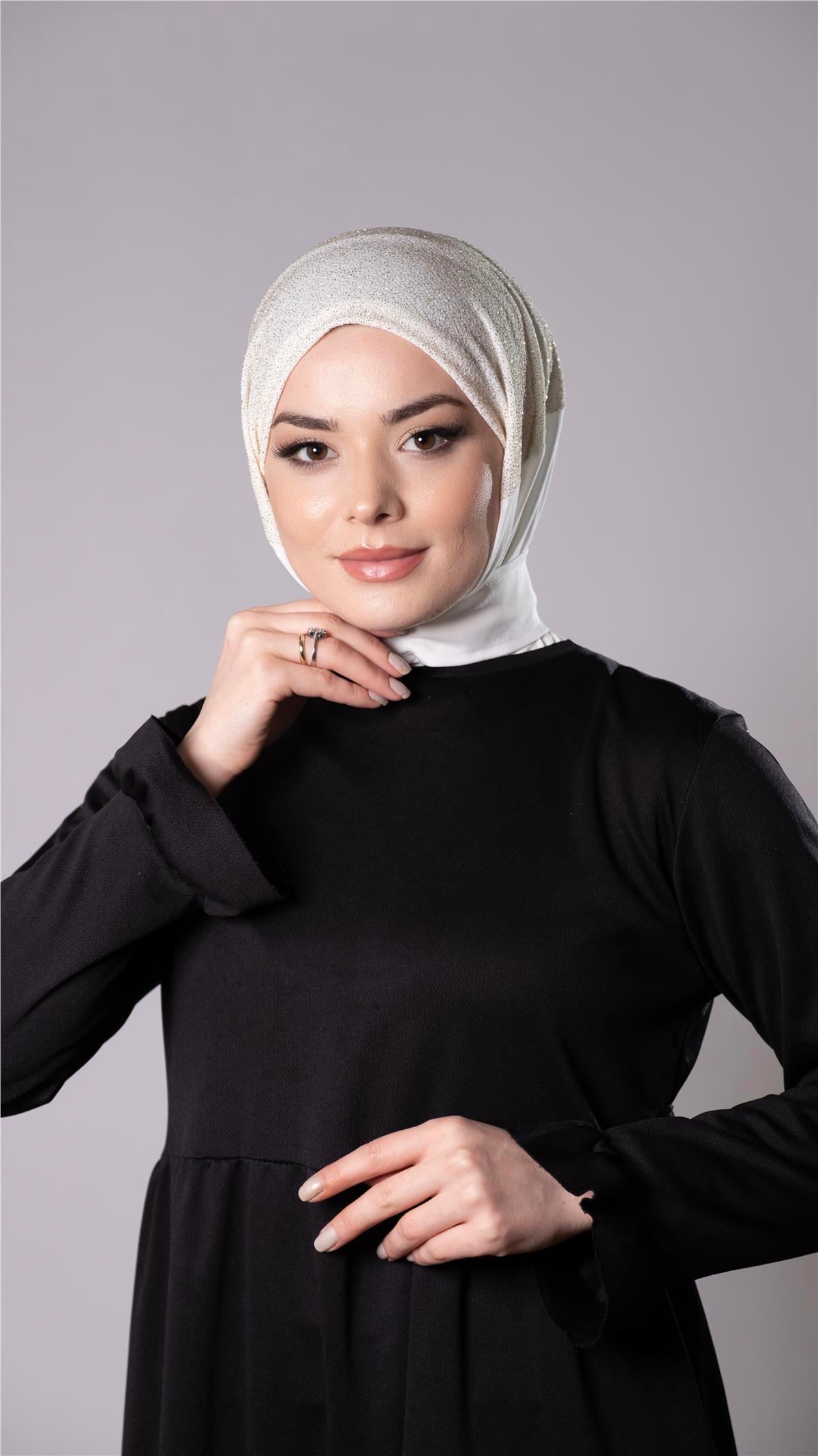 Krem Pratik Hazır Geçmeli Tesettür Eşarp Sandy Kumaş Arkadan Çıtçıtlı - Hürrem Bone 2206_40
