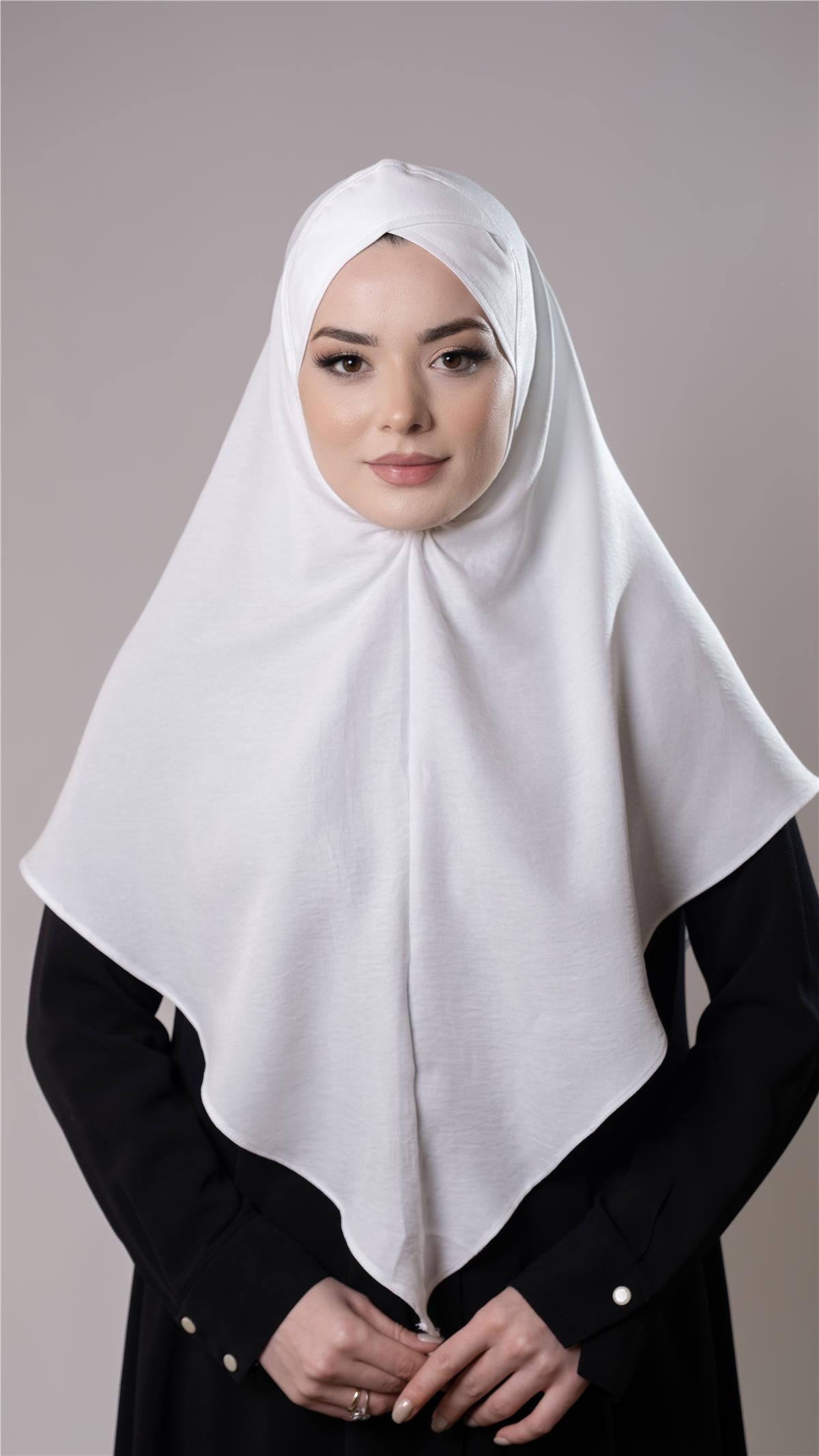 Krem Pratik Hazır Geçmeli Tesettür Eşarp Pamuk Caz Kumaş Tek Katlı Çapraz Hijab - Hürrem Bone 2305_40