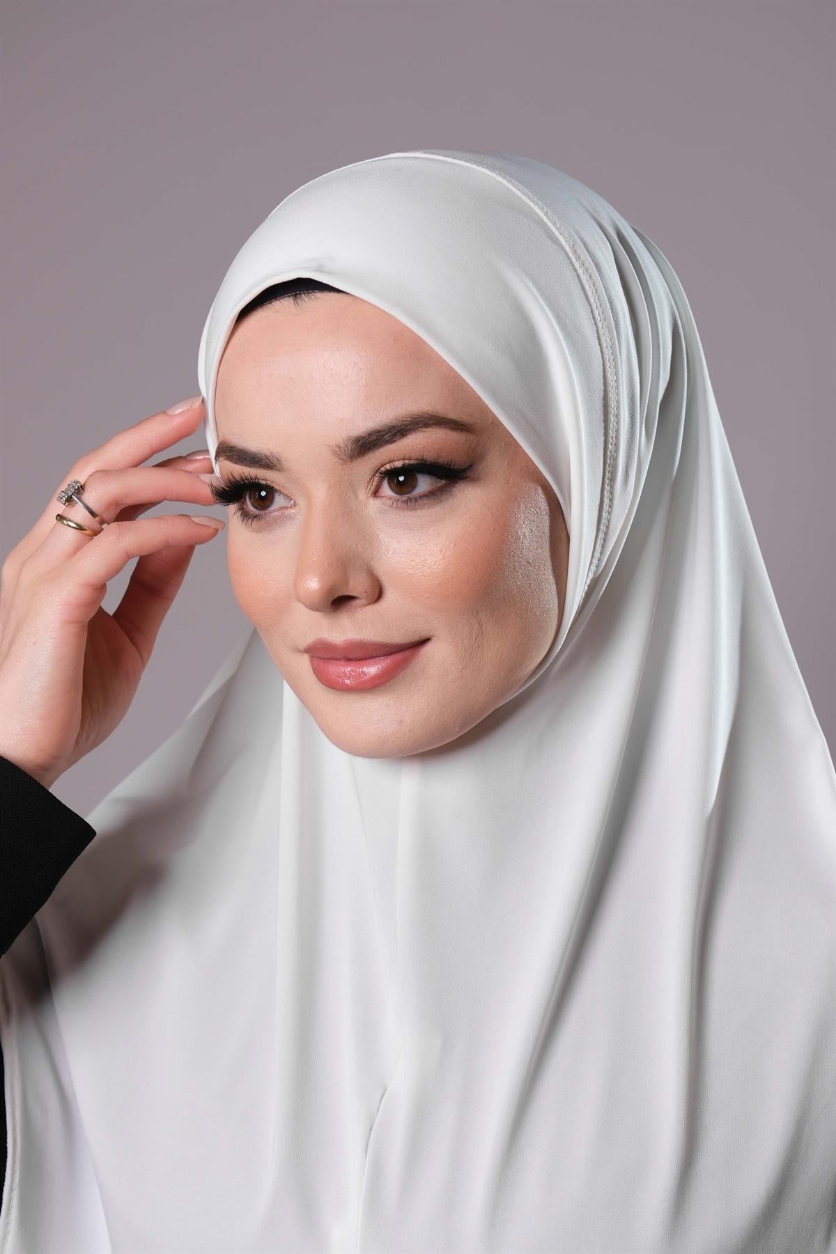 Krem Pratik Hazır Geçmeli Tesettür Eşarp Sandy Kumaş Düz Hijab - Hürrem Bone 2308_40