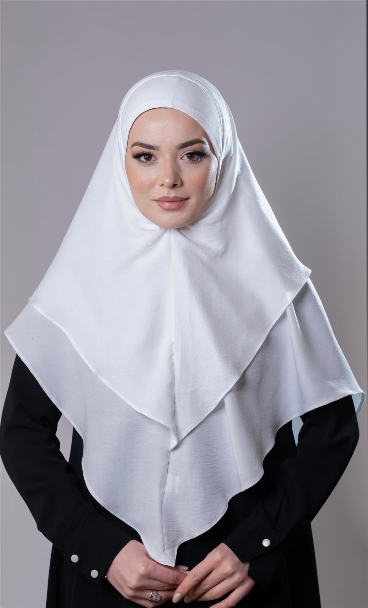 Krem Pratik Hazır Geçmeli Tesettür Eşarp Pamuk Caz Kumaş Çift Katlı Düz Hijab - Hürrem Bone 2303_40