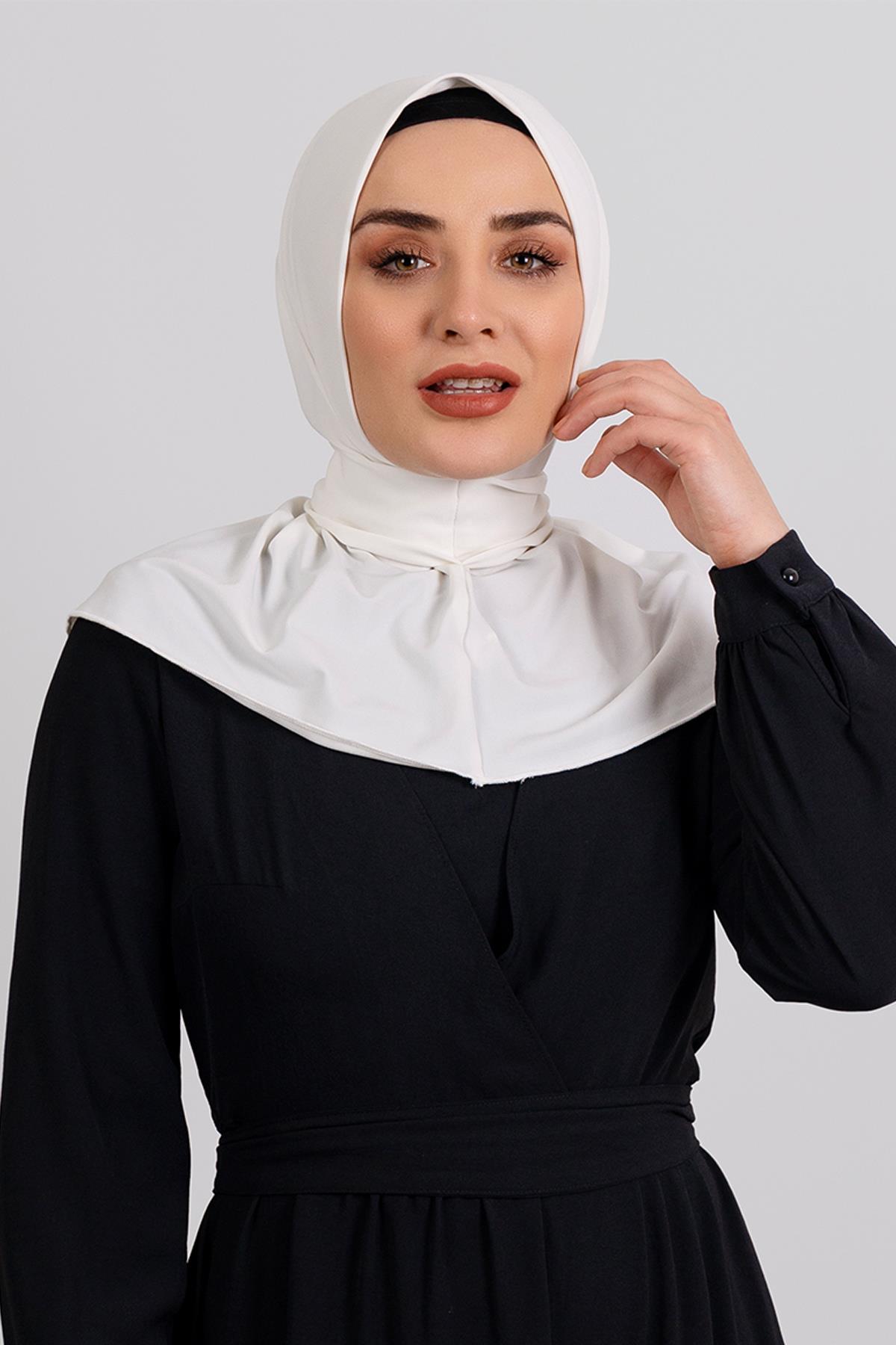 Krem Pratik Hazır Geçmeli Tesettür Eşarp Sandy Kumaş Arkadan Çıtçıtlı - Hürrem Bone 2101_40
